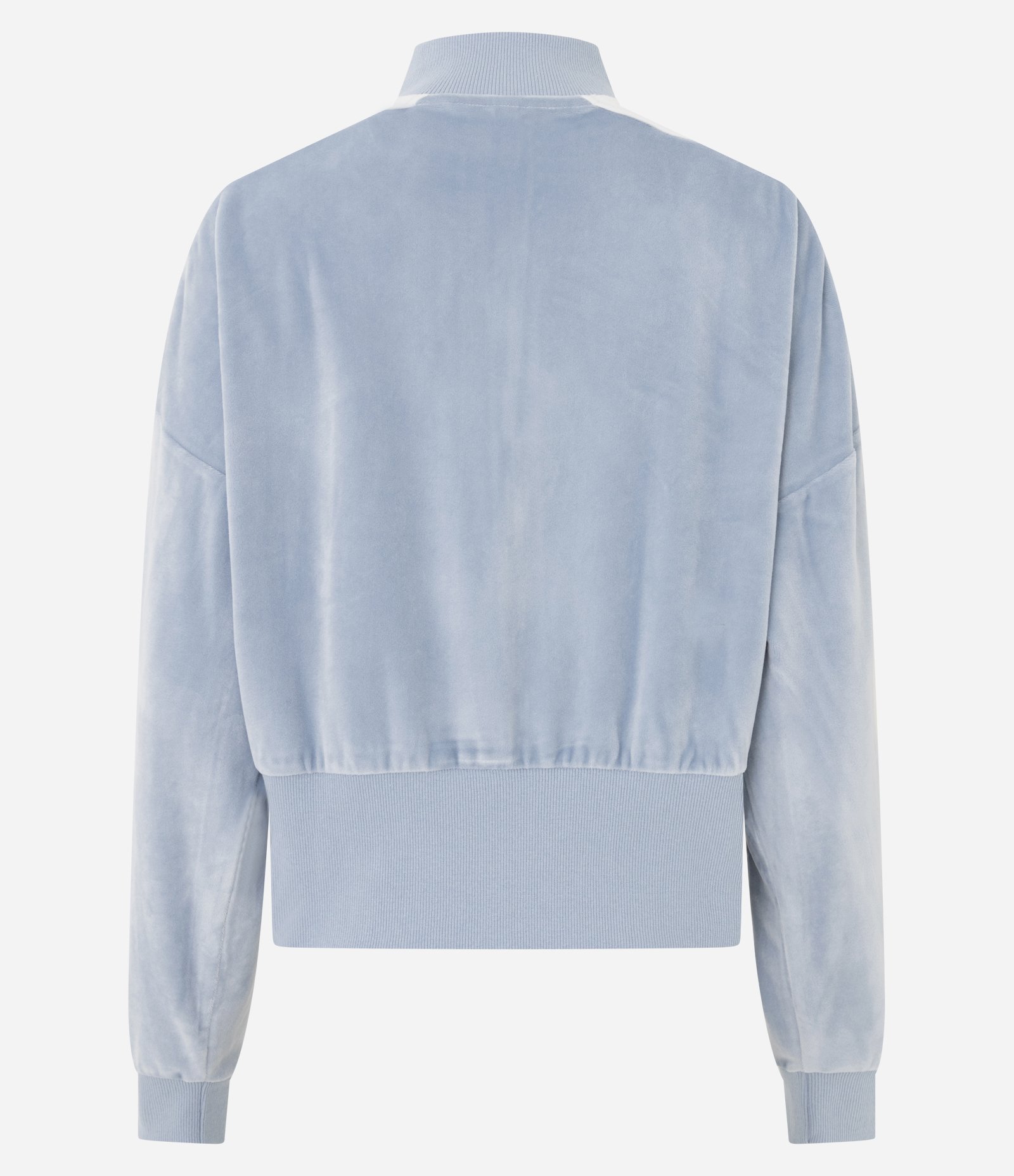 Casaco em Plush com Gola Alta e Listra Lateral Azul 7