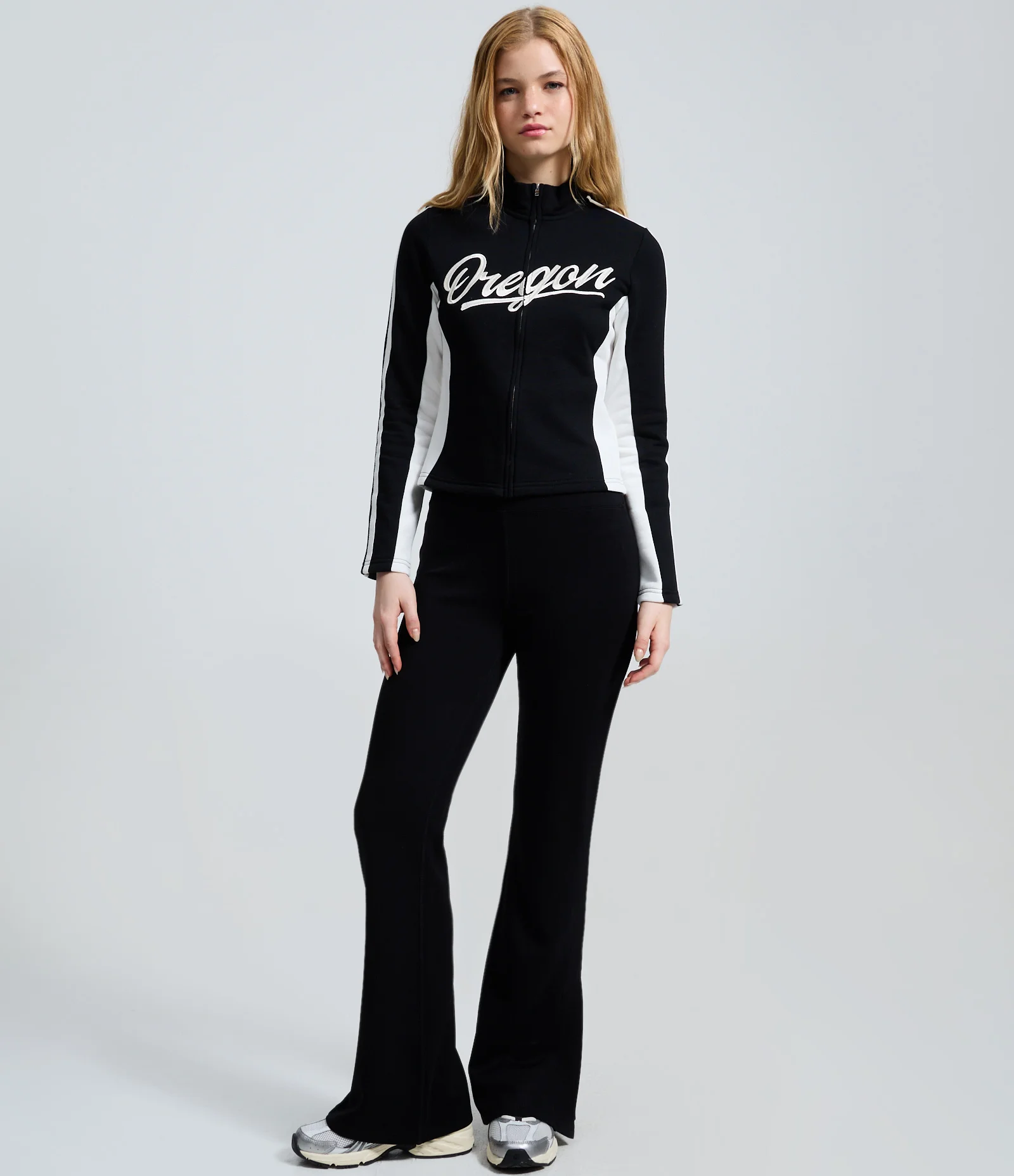 Jaqueta Biker em Moletom com Lettering Oregon Preto 2