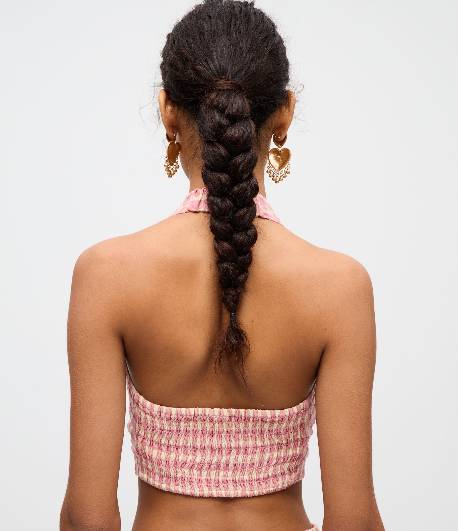 Blusa Frente Única Xadrez com Amarração Frontal Rosa 4