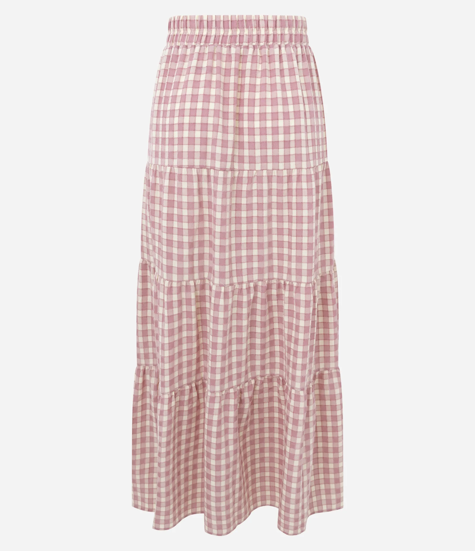 Saia Long Midi Xadrez com Texturização Rosa 2