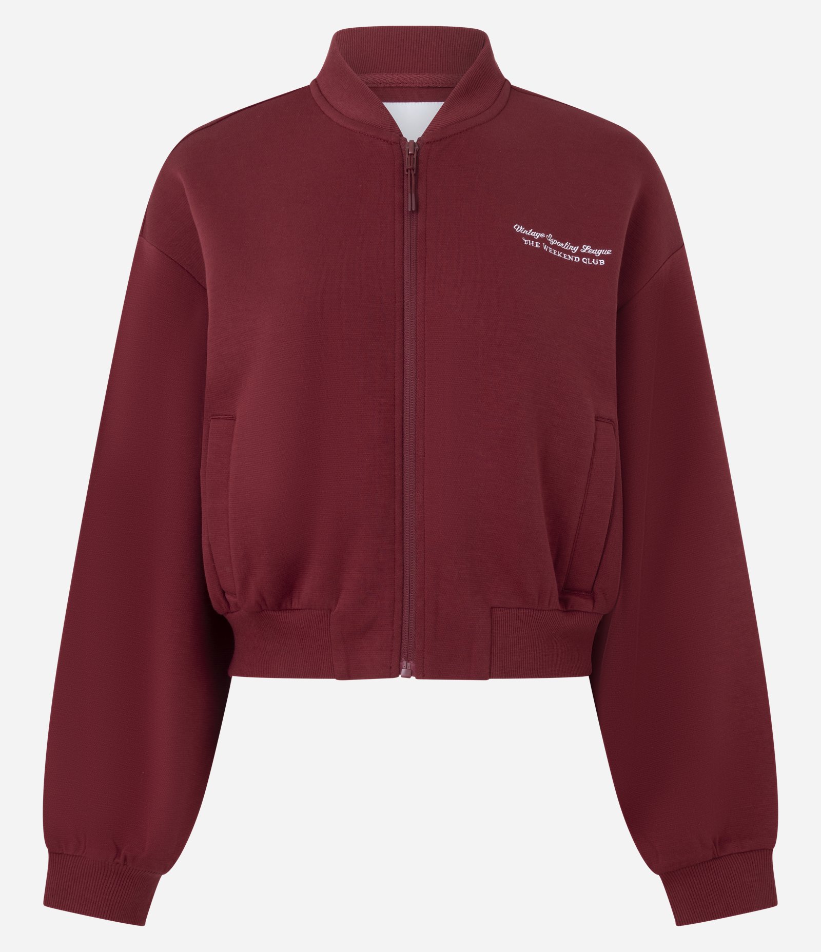 Jaqueta Bomber Esportiva em Microfibra com Lettering Bordado Vinho 5