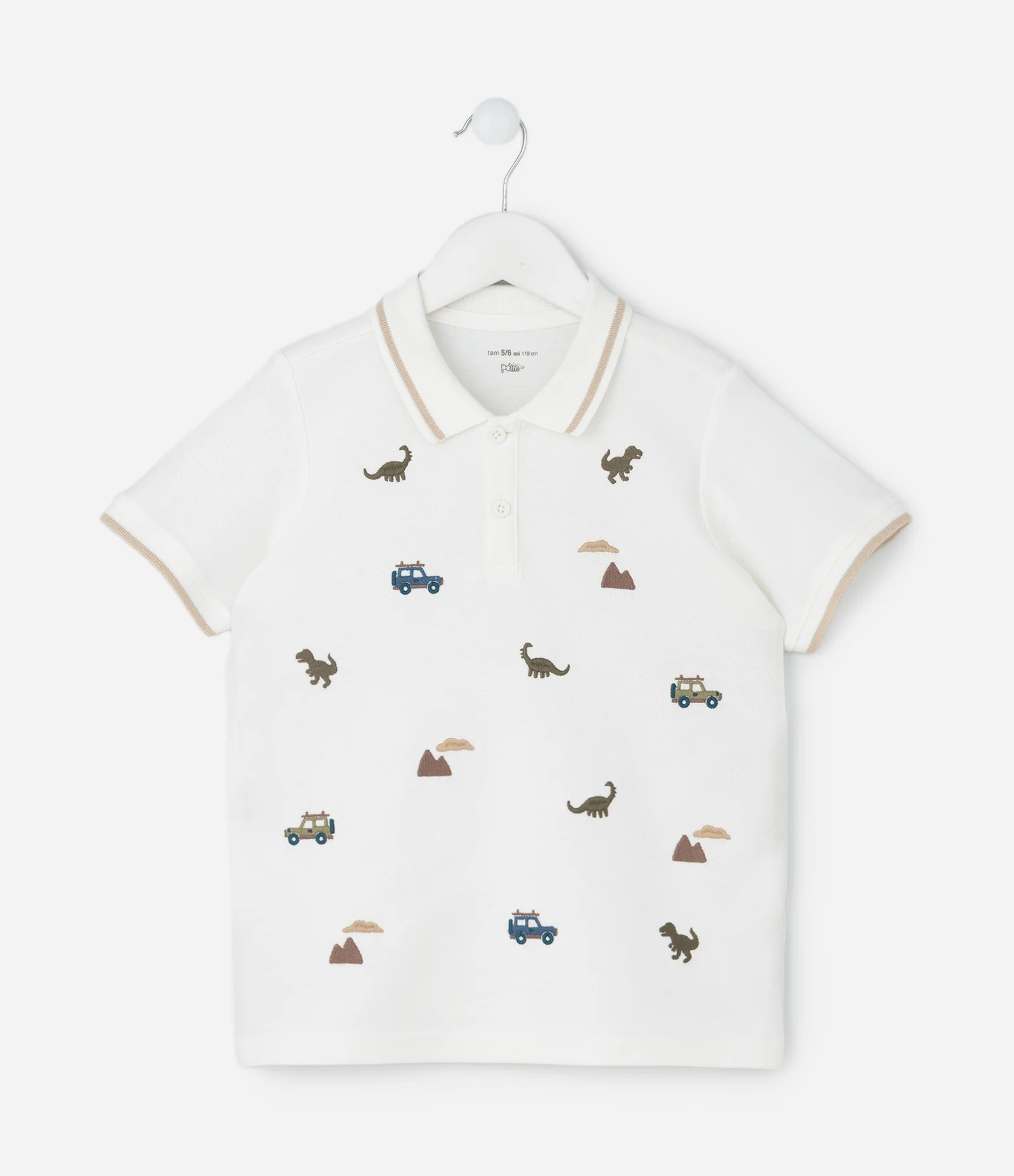 Camisa Polo Infantil com Bordado de Animais – Tam 1 a 6 Anos Off White 1