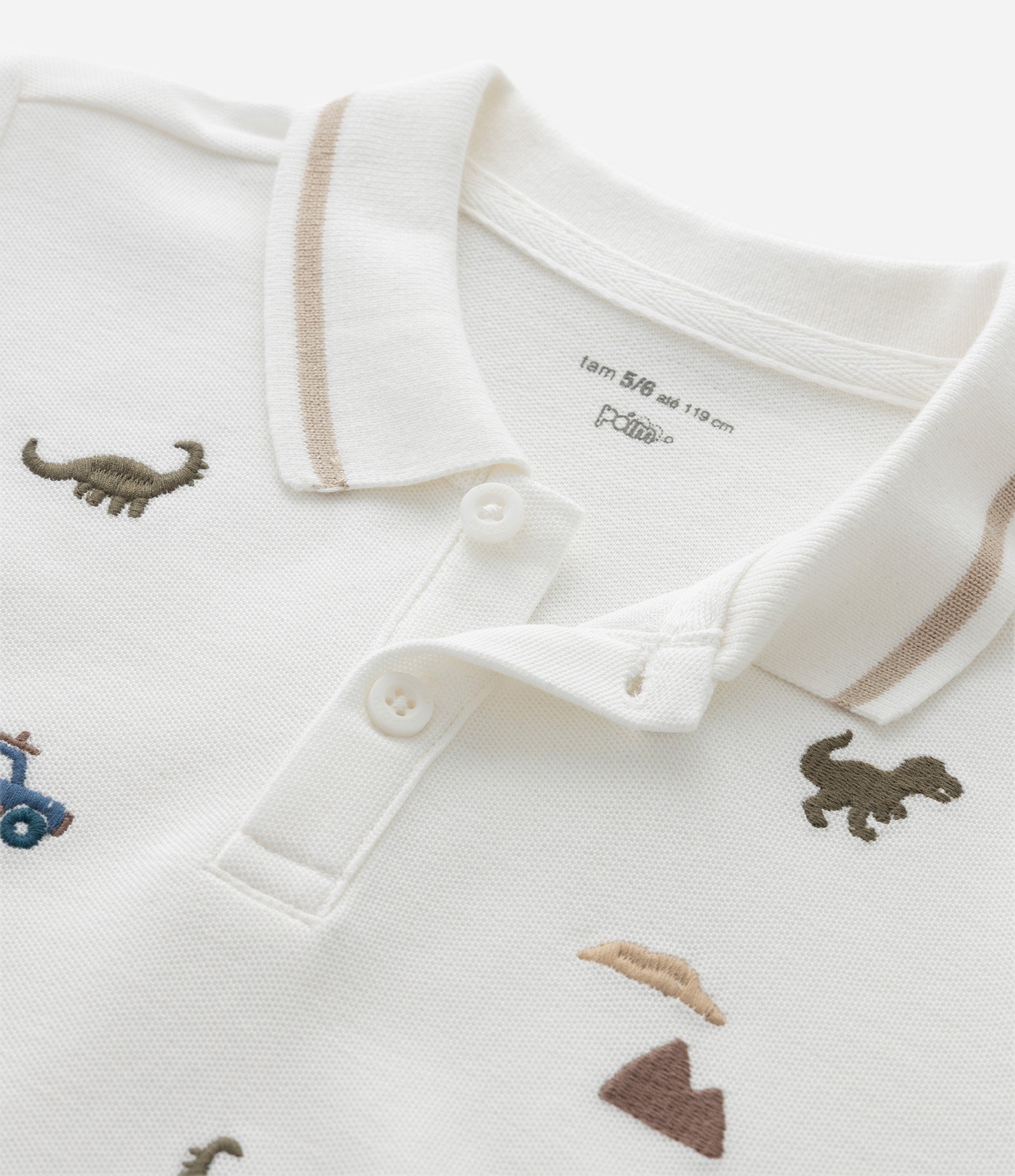 Camisa Polo Infantil com Bordado de Animais – Tam 1 a 6 Anos Off White 5
