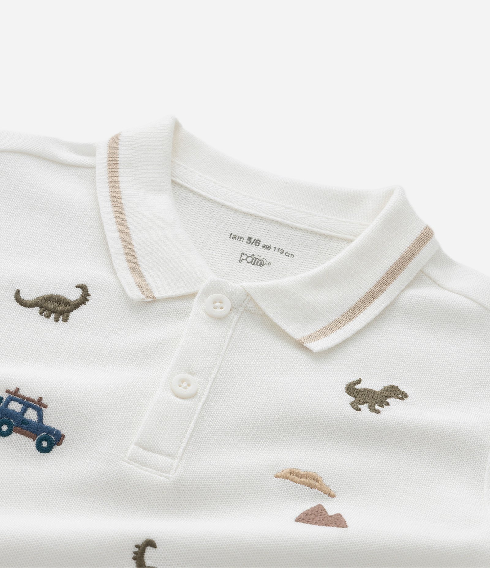 Camisa Polo Infantil com Bordado de Animais – Tam 1 a 6 Anos Off White 6