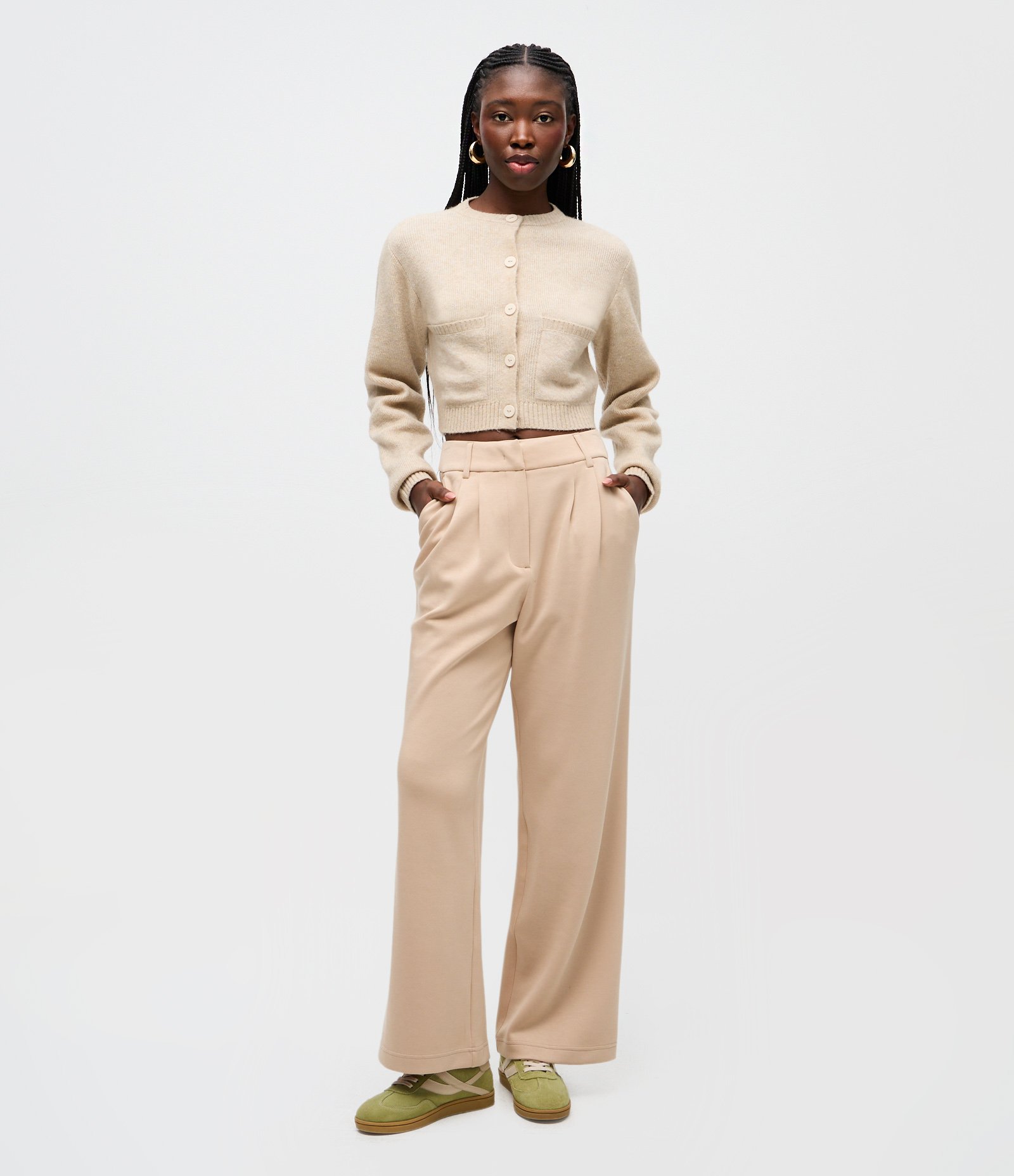 Calça Wide Leg com Bolso Faca Bege 1