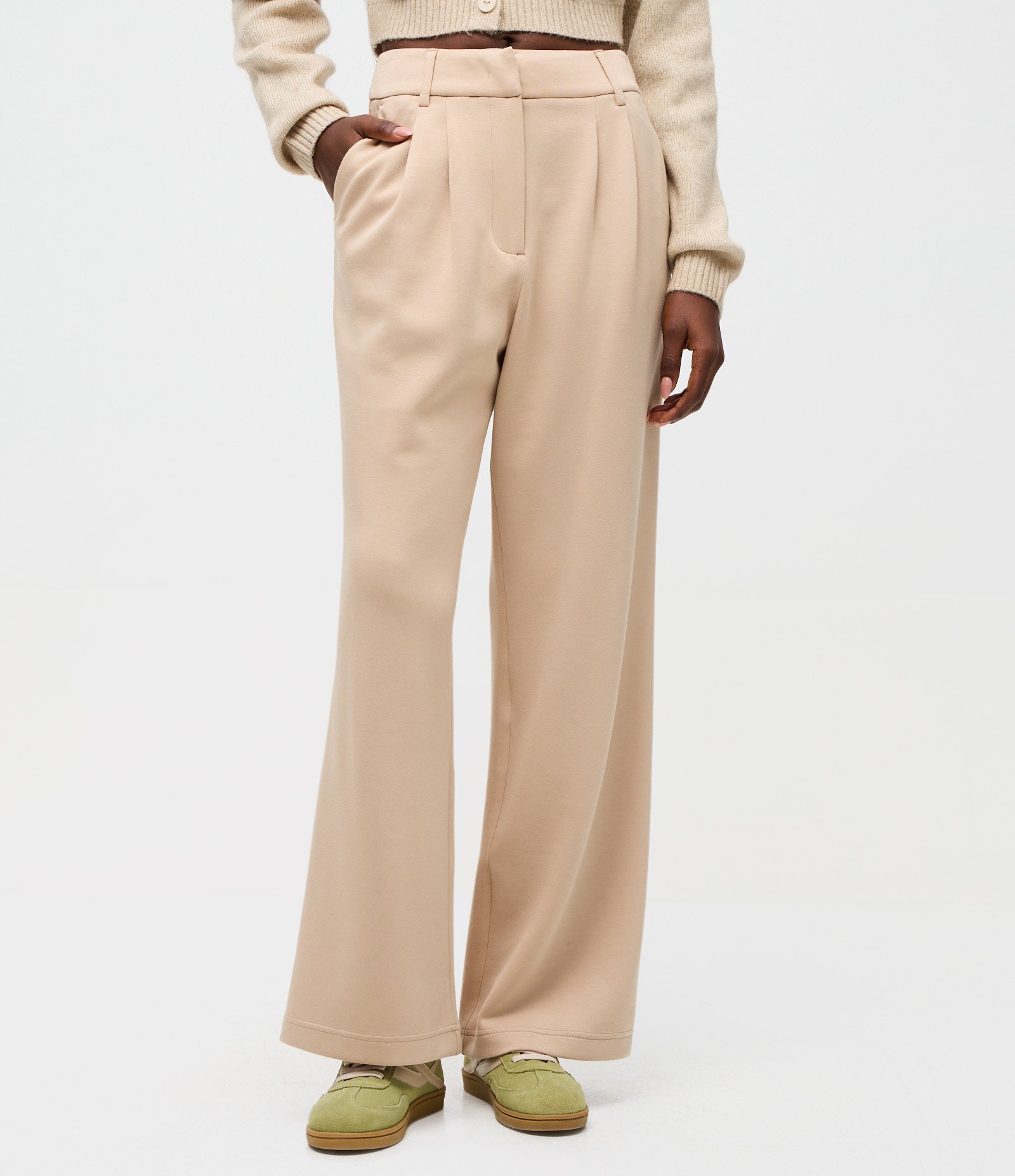 Calça Wide Leg com Bolso Faca Bege 3