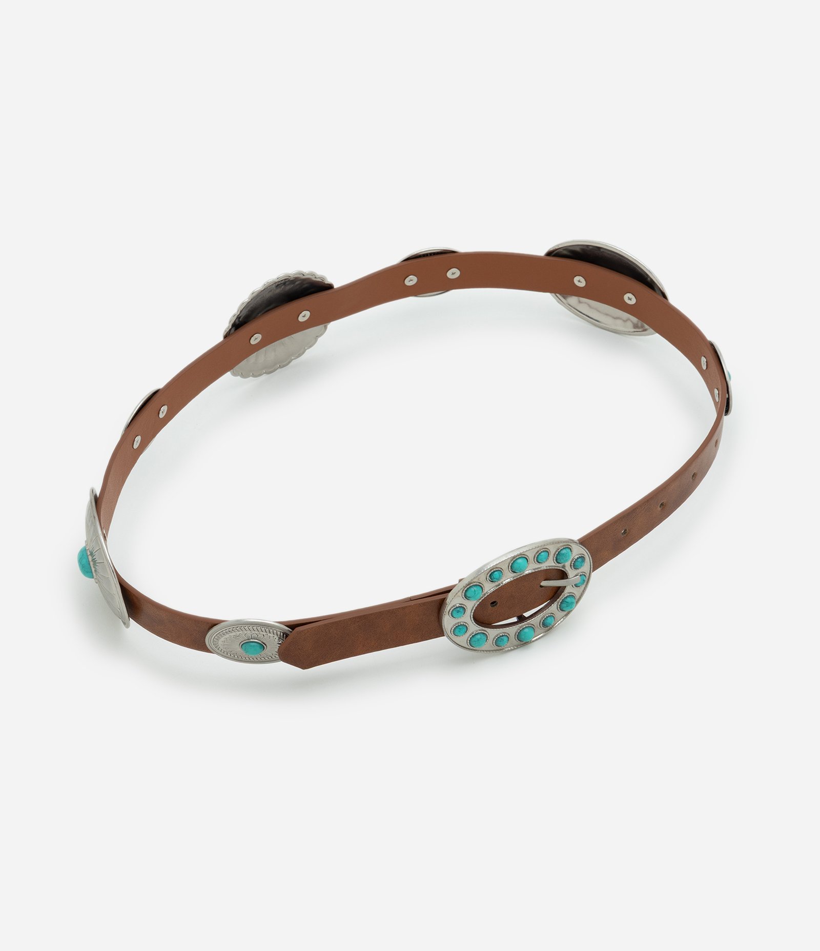 Cinto Largo em PU com Detalhes Ovais Metalizados Marrom 1