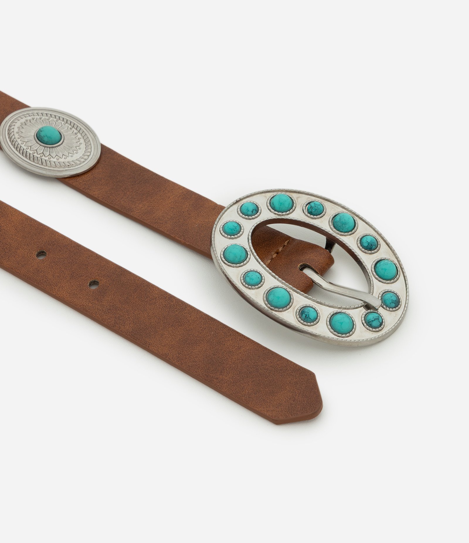 Cinto Largo em PU com Detalhes Ovais Metalizados Marrom 2