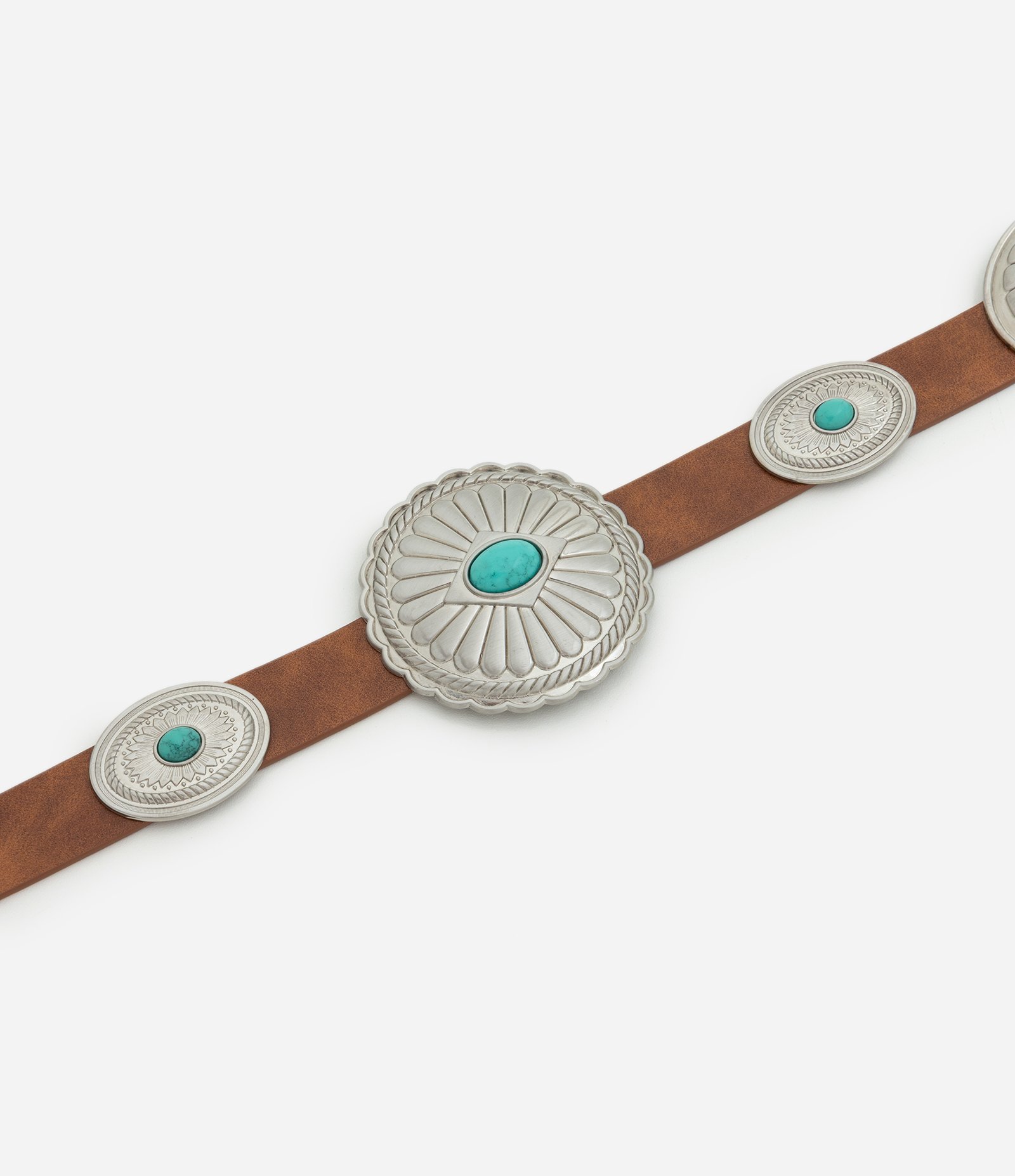 Cinto Largo em PU com Detalhes Ovais Metalizados Marrom 3