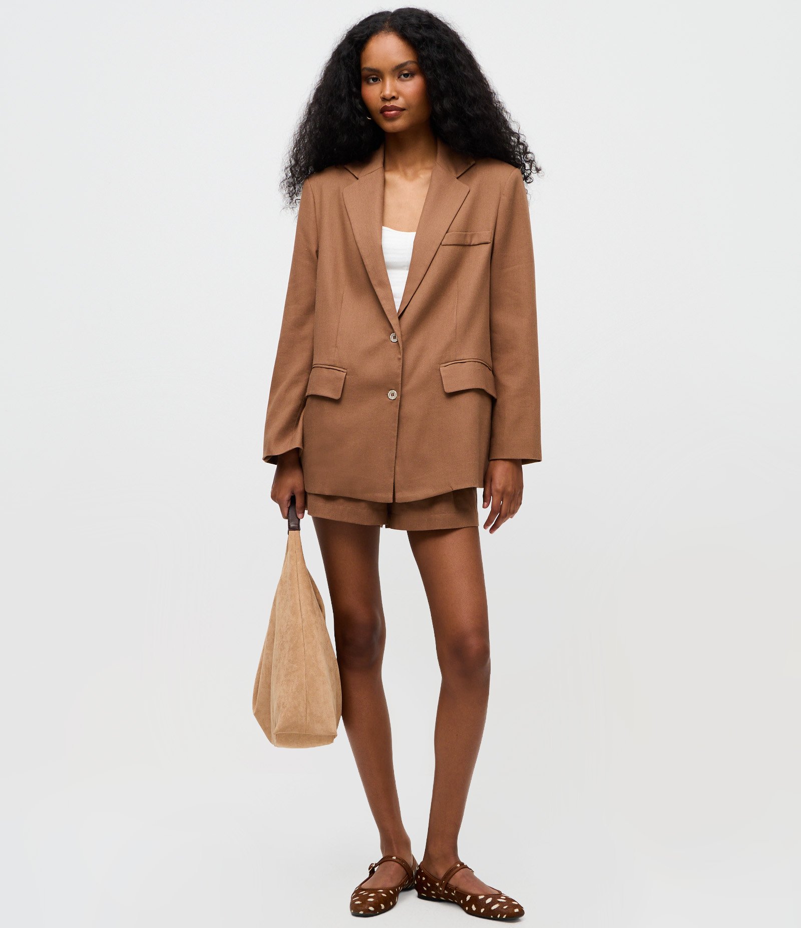 Blazer Alfaiatado em Viscolinho com Botões Frontais Bege 2