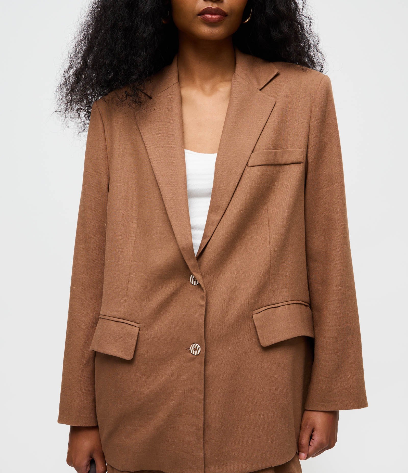 Blazer Alfaiatado em Viscolinho com Botões Frontais Bege 3