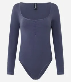 Body Manga Longa com Decote Coração e Detalhe no Busto