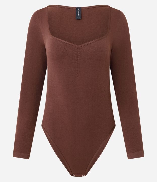 Body Manga Longa com Decote Coração e Detalhe no Busto