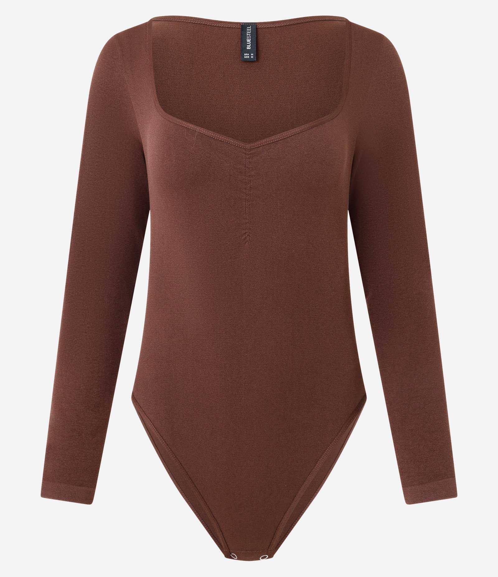 Body Manga Longa com Decote Coração e Detalhe no Busto Marrom 1