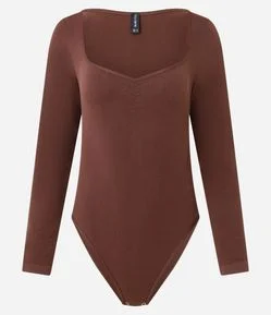 Body Manga Longa com Decote Coração e Detalhe no Busto