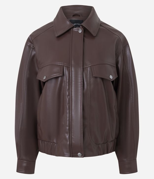 Jaqueta Bomber em PU com Bolsos Frontais