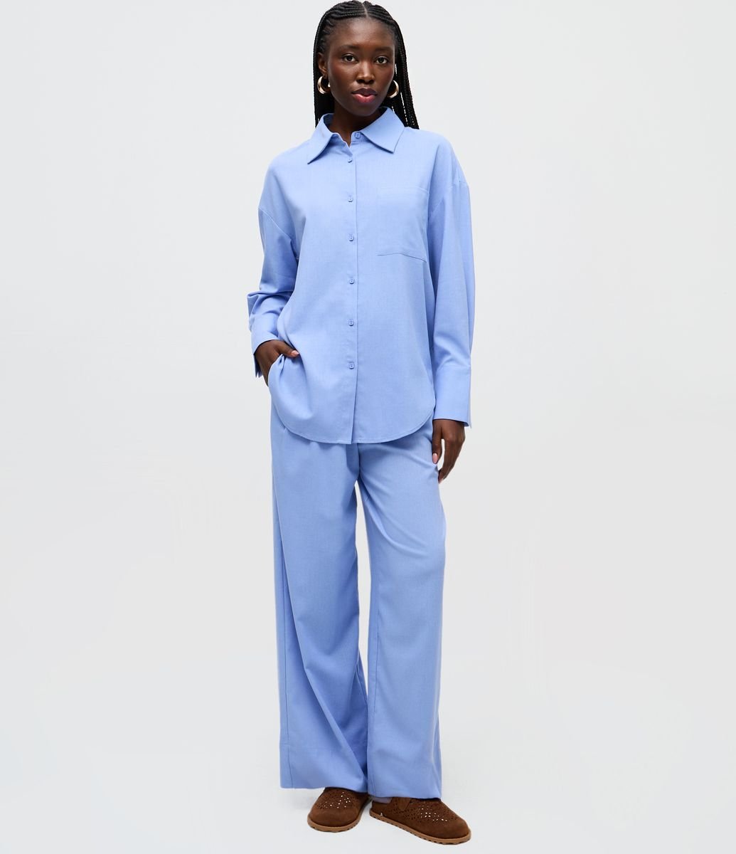 Camisa Manga Longa com Bolso Frontal Azul