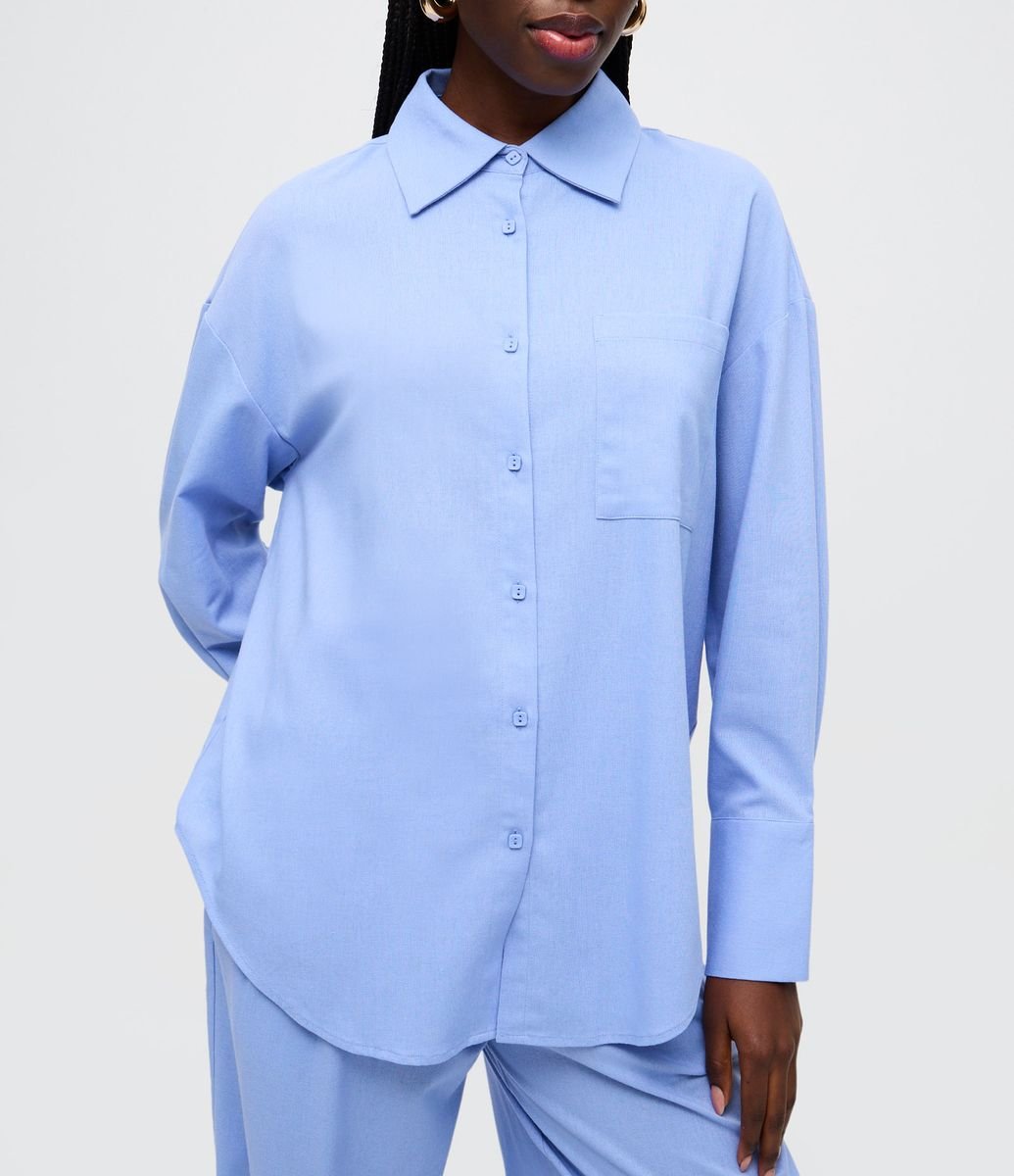 Camisa Manga Longa com Bolso Frontal Azul