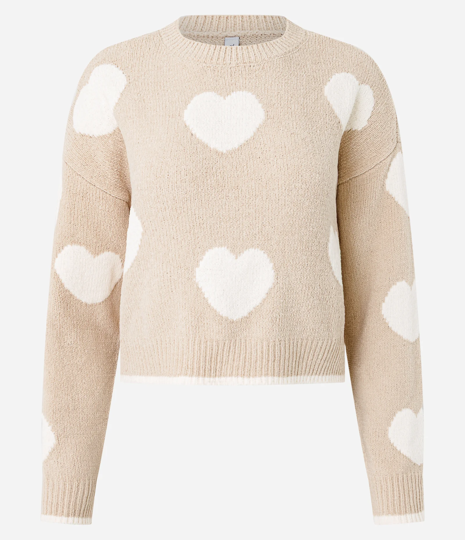 Suéter Slim em Tricô com Corações e Cava Deslocada Rosa 1