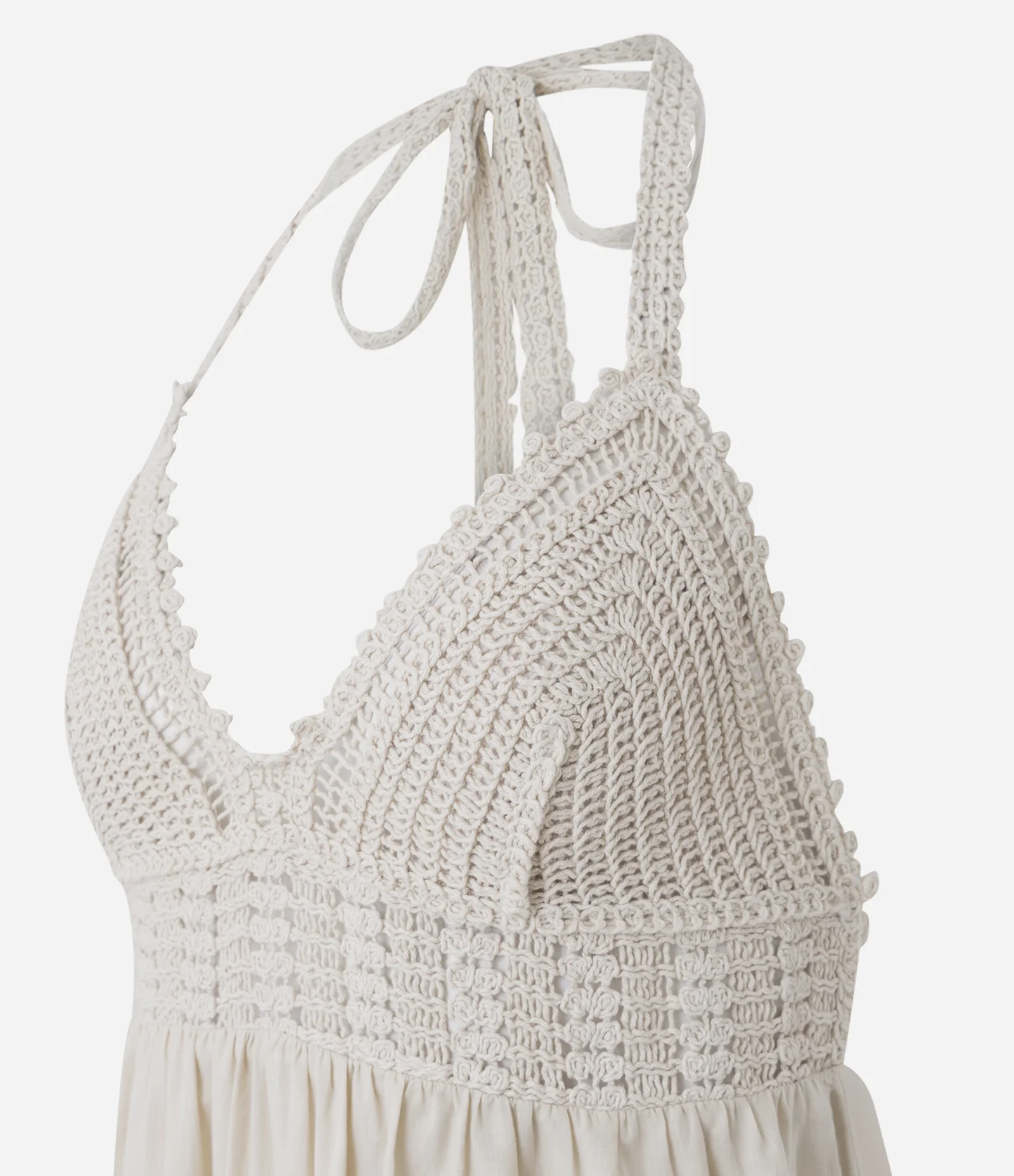 Vestido Longo Frente Única com Busto Efeito Crochê Off White 2