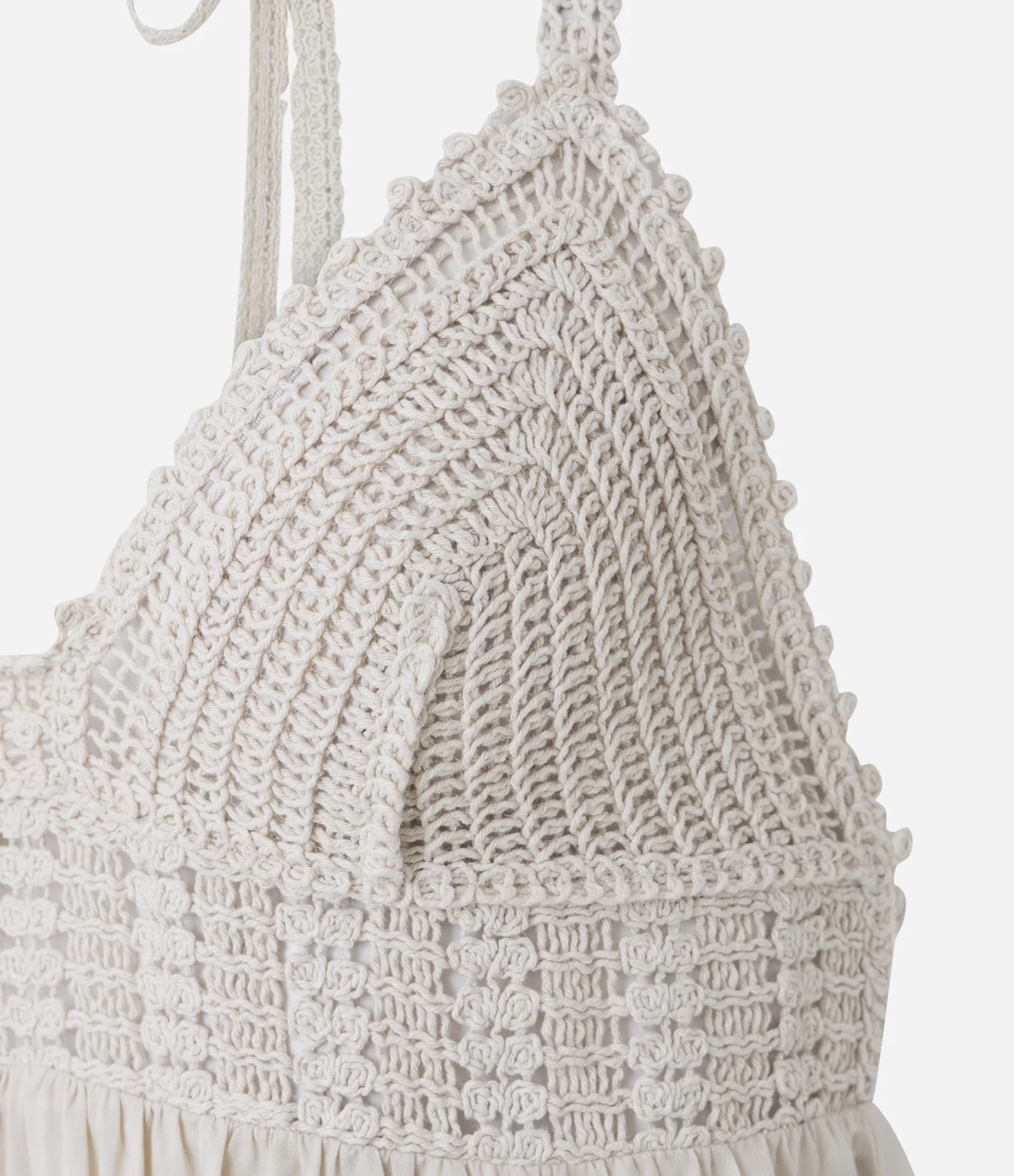 Vestido Longo Frente Única com Busto Efeito Crochê Off White 3