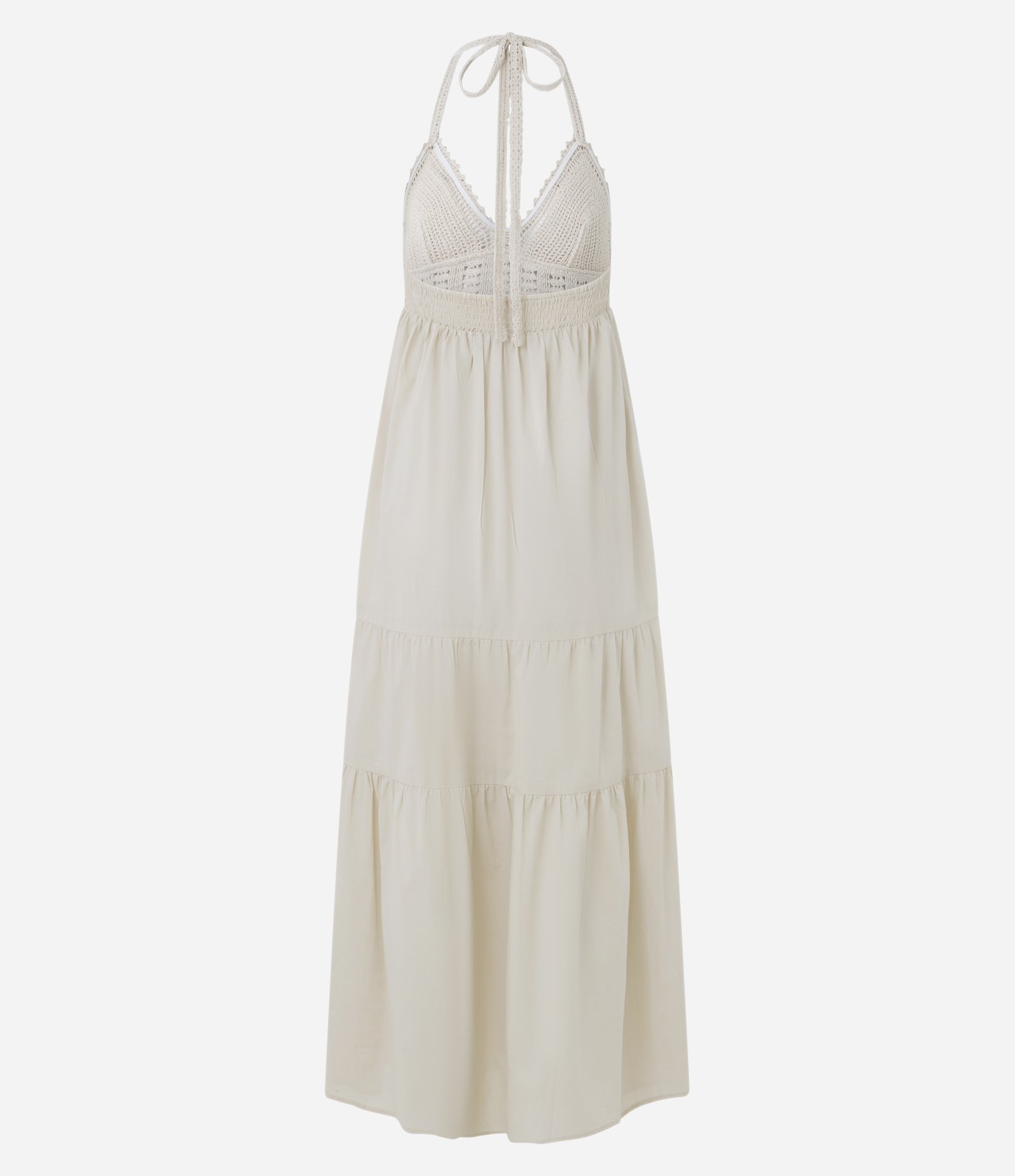 Vestido Longo Frente Única com Busto Efeito Crochê Off White 4