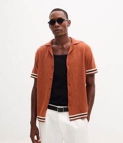 Camisa manga curta Jacquard Listra Jacquard com Barrado Regular
