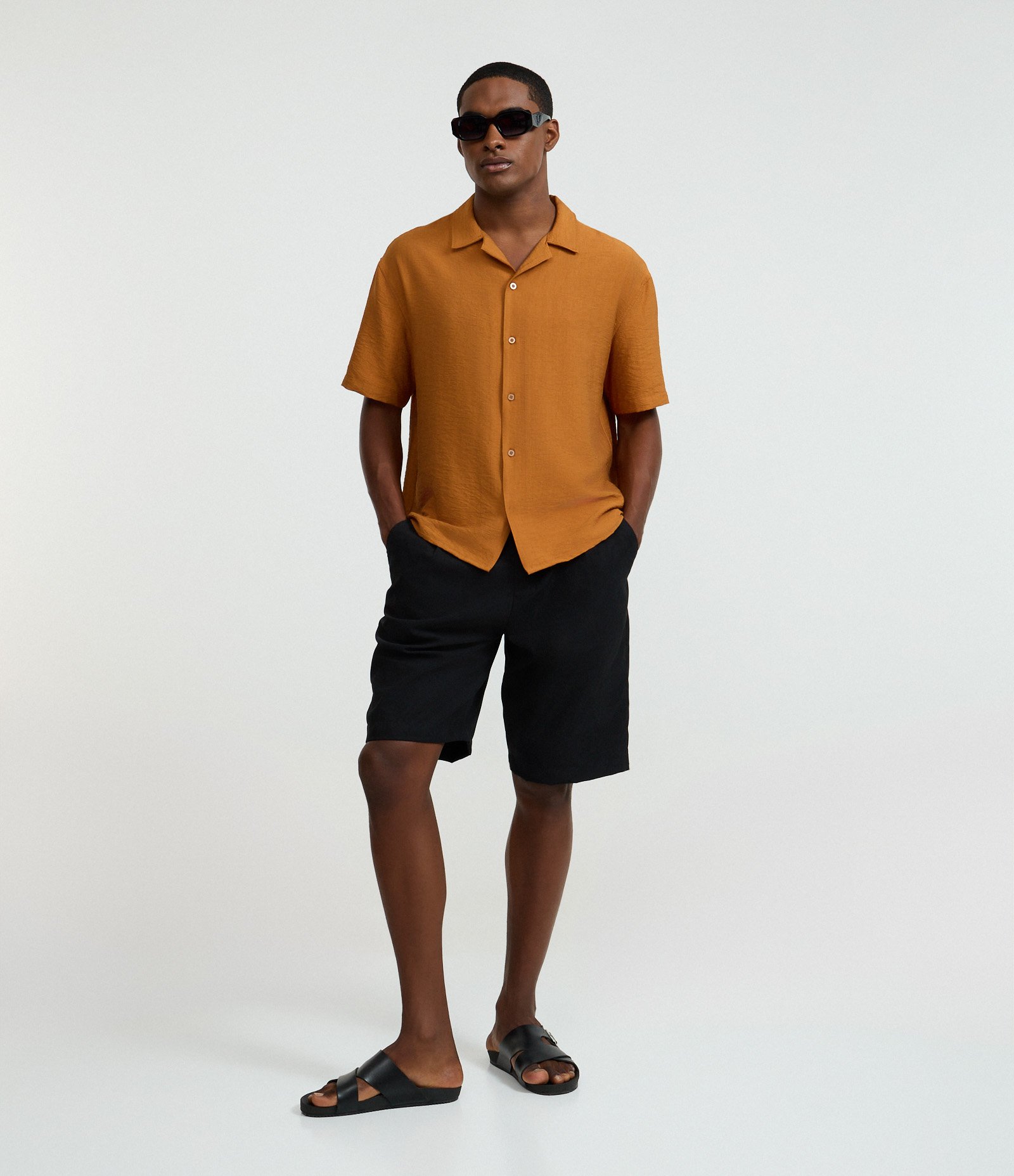 Camisa Boxy em Viscose com Textura bowling Laranja 2