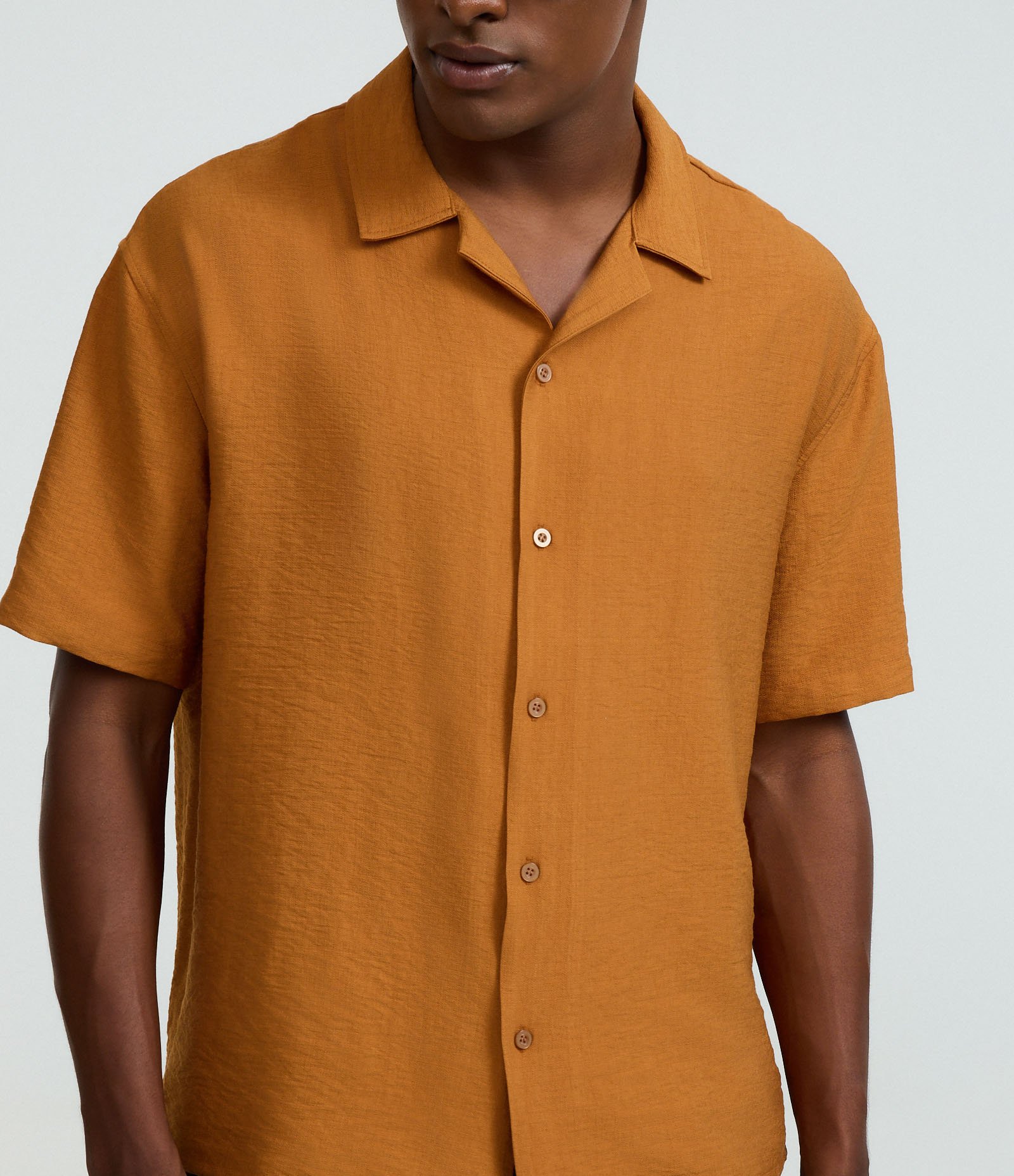 Camisa Boxy em Viscose com Textura bowling Laranja 3