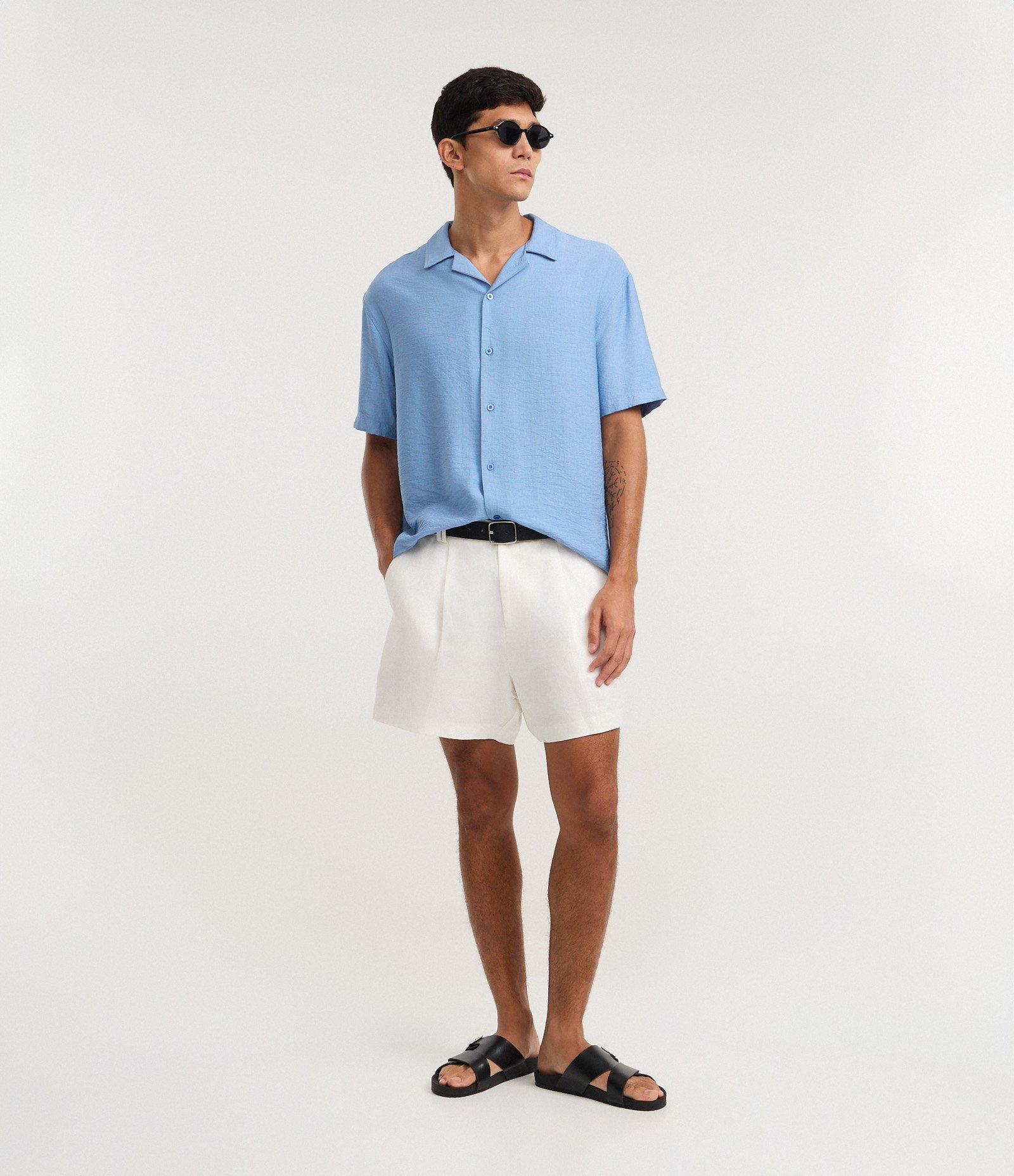 Camisa Boxy em Viscose com Textura bowling Azul 2