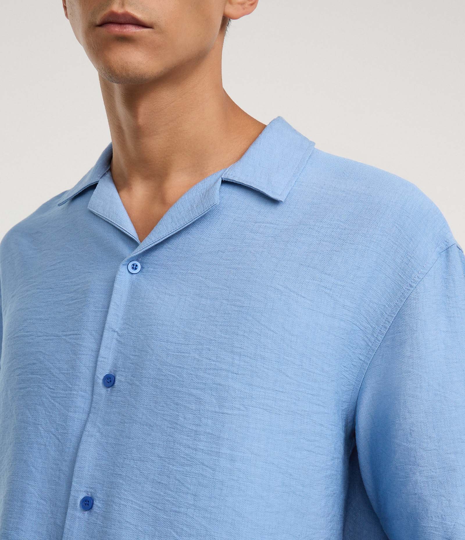 Camisa Boxy em Viscose com Textura bowling Azul 3