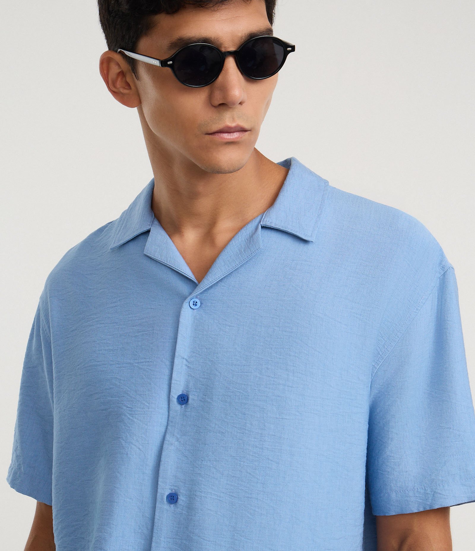 Camisa Boxy em Viscose com Textura bowling Azul 4