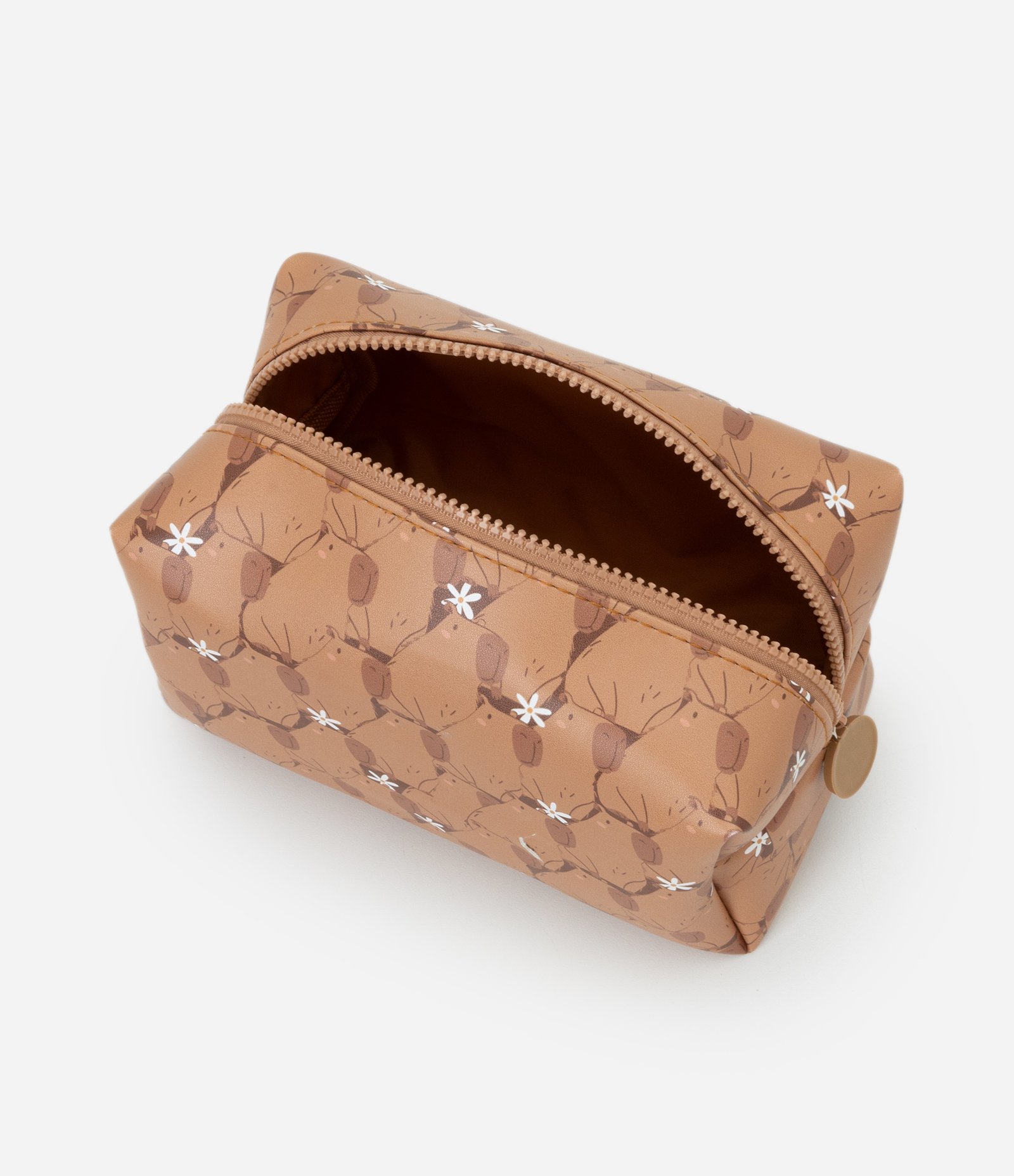 Necessaire Retangular em PU com Estampa de Capivaras Marrom 5