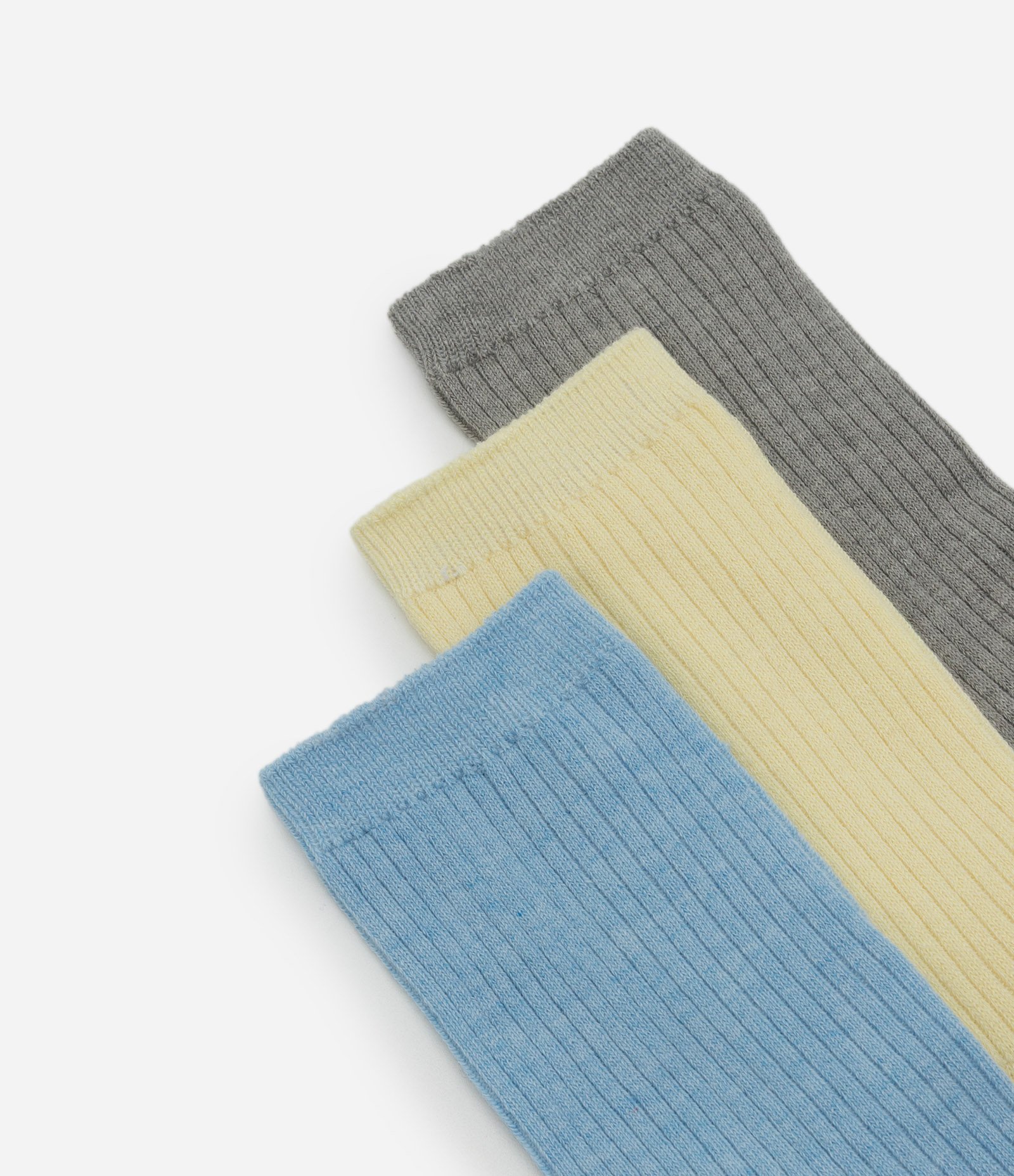 Kit 03 Pares de Meias Cano Médio Canelado Sporty Emborrachado Cinza/Azul/Amarelo 4