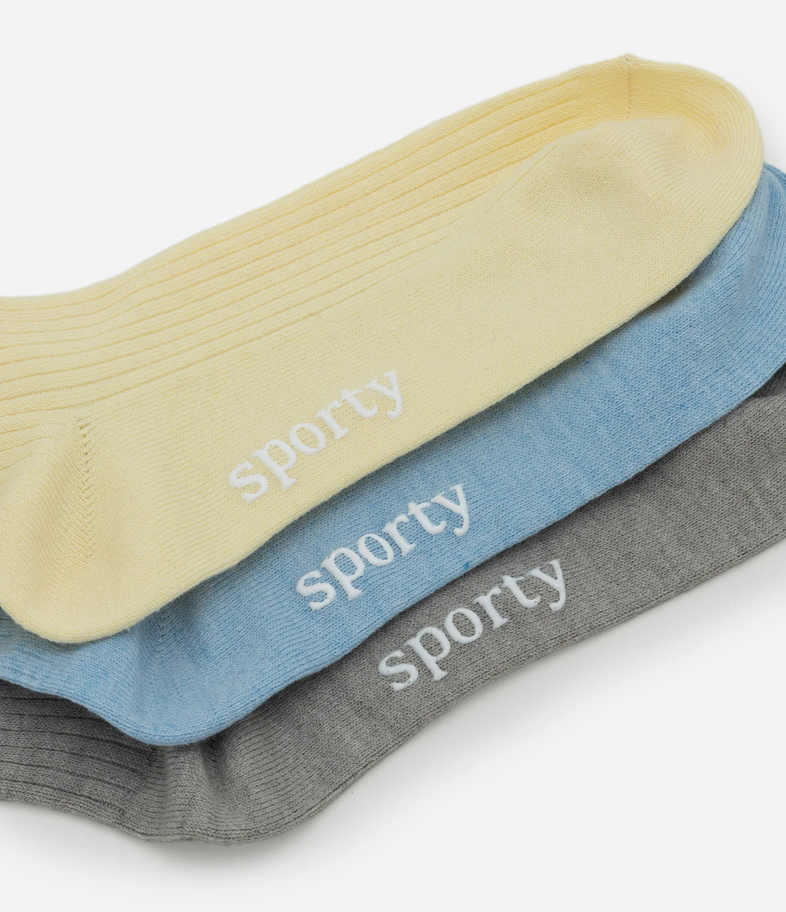 Kit 03 Pares de Meias Cano Médio Canelado Sporty Emborrachado Cinza/Azul/Amarelo 1