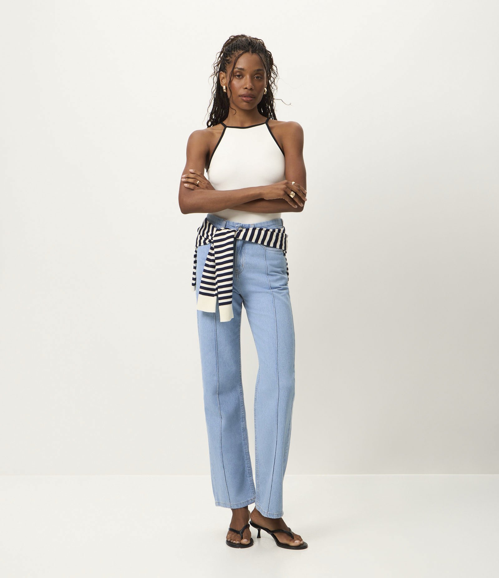 Calça Reta Comfort em Jeans com Costura Aparente Claro 1