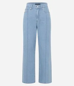 Calça Reta Comfort em Jeans com Costura Aparente