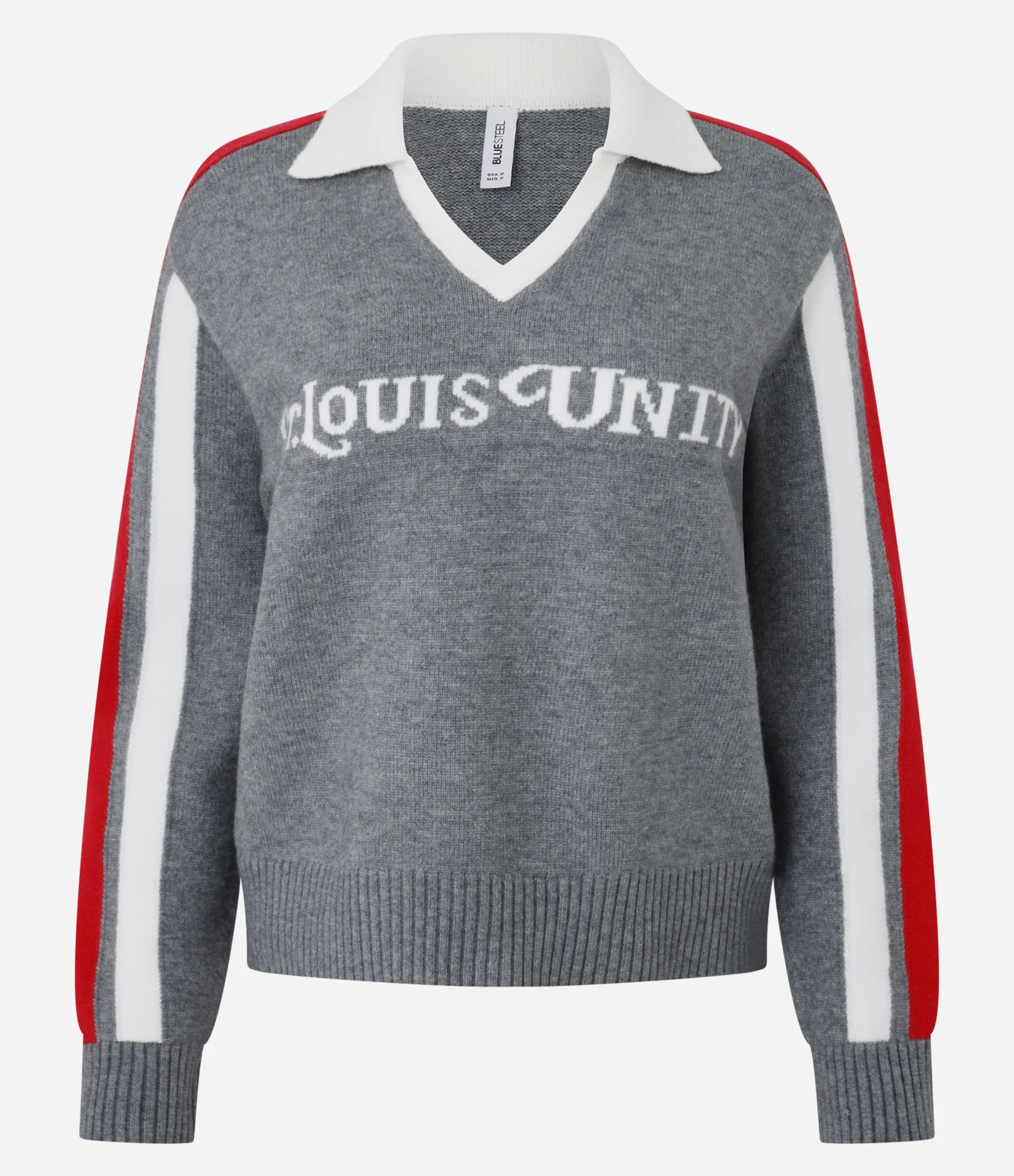 Suéter em Tricô com Gola Polo e Lettering Cinza 1