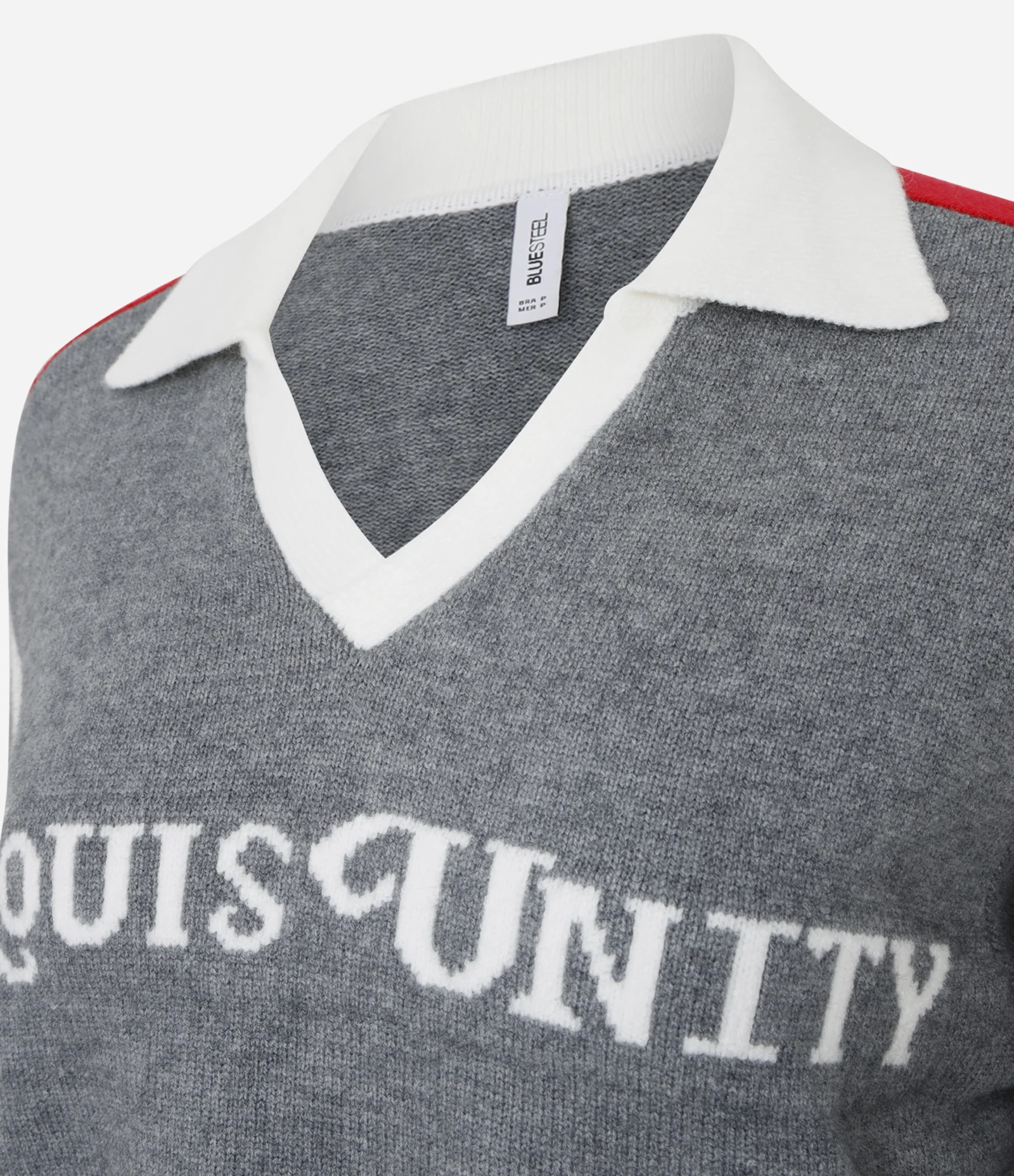 Suéter em Tricô com Gola Polo e Lettering Cinza 2