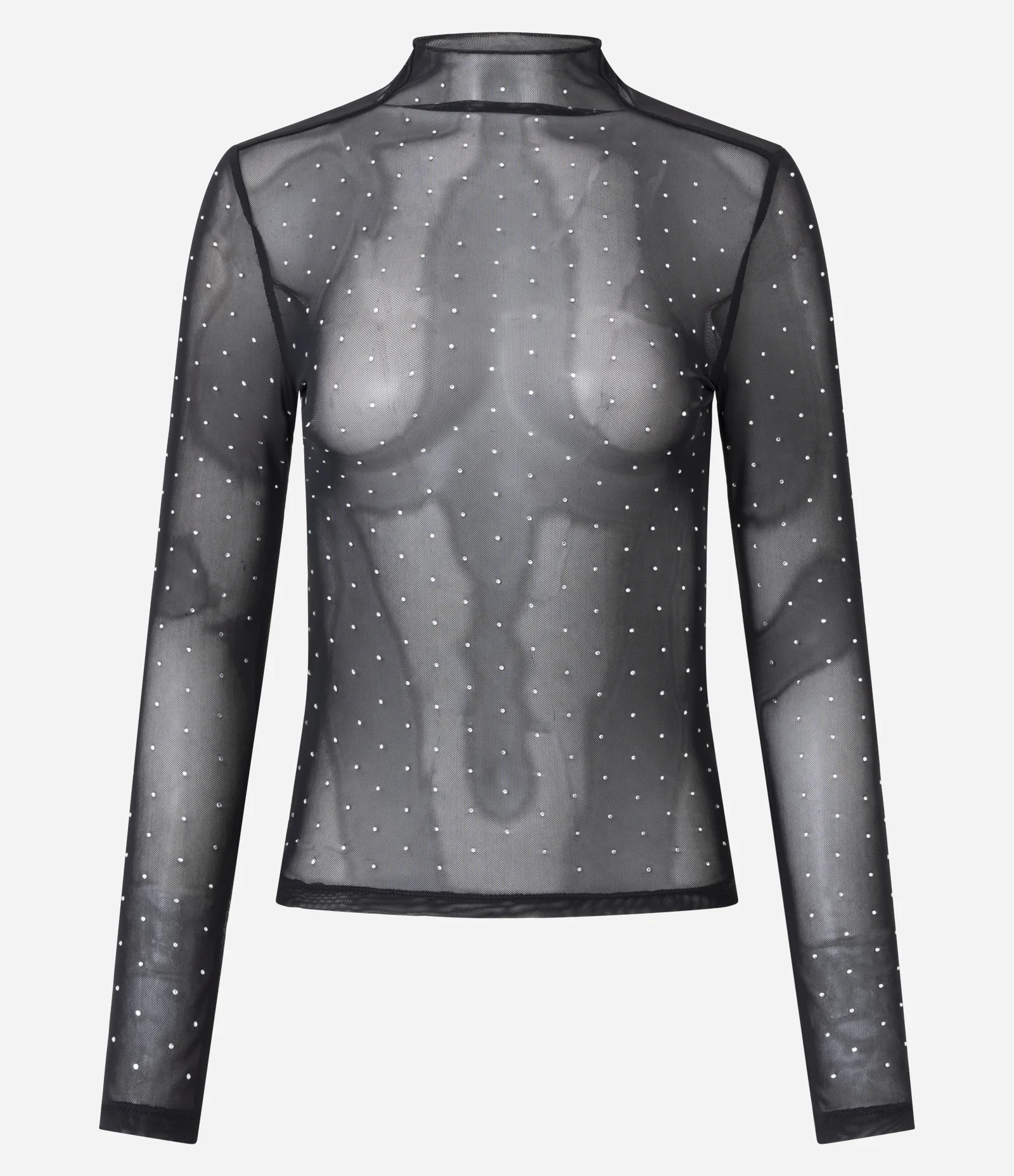 Blusa Manga Longa em Tule com Aplicação de Brilho Preto 1