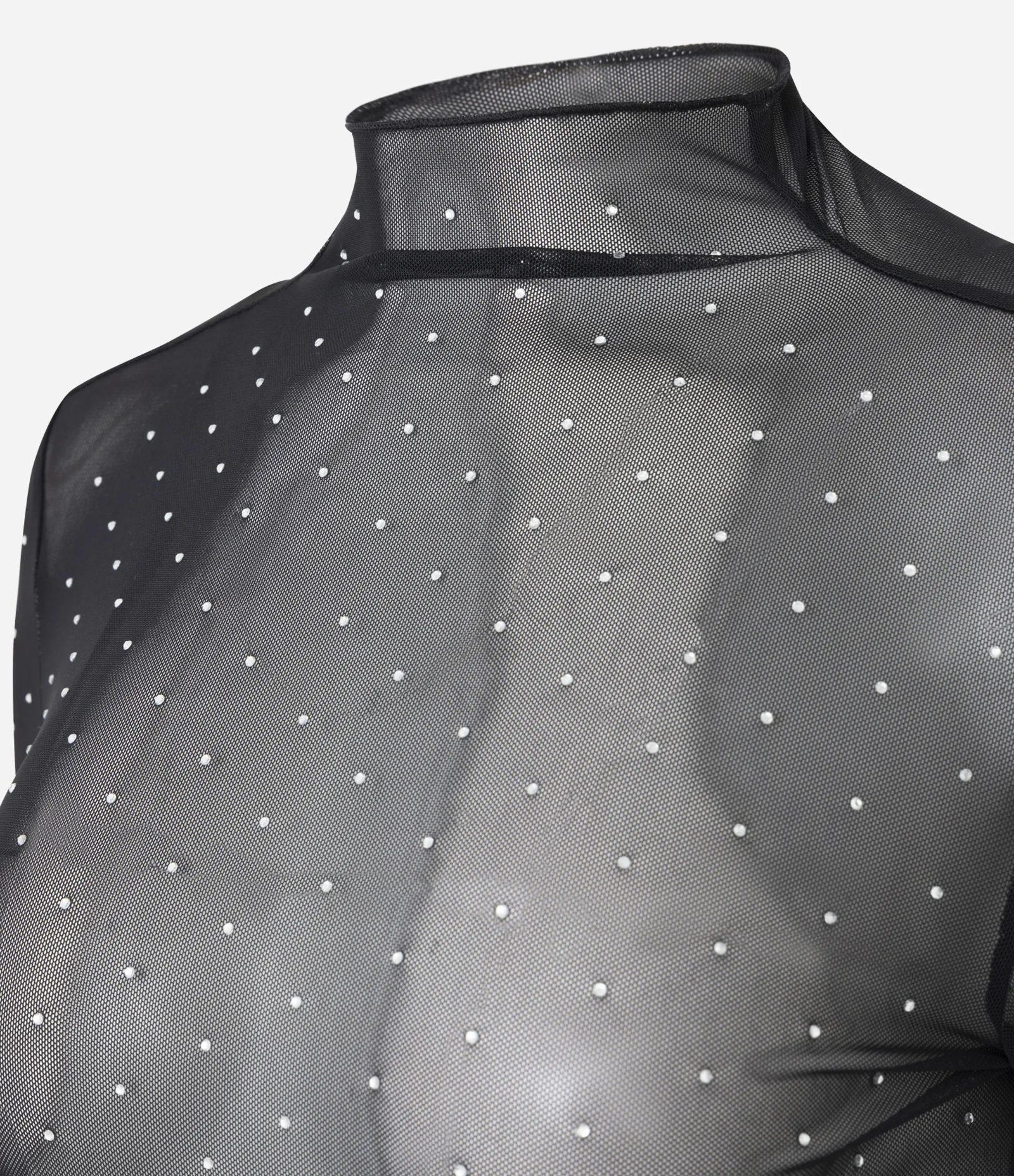 Blusa Manga Longa em Tule com Aplicação de Brilho Preto 2