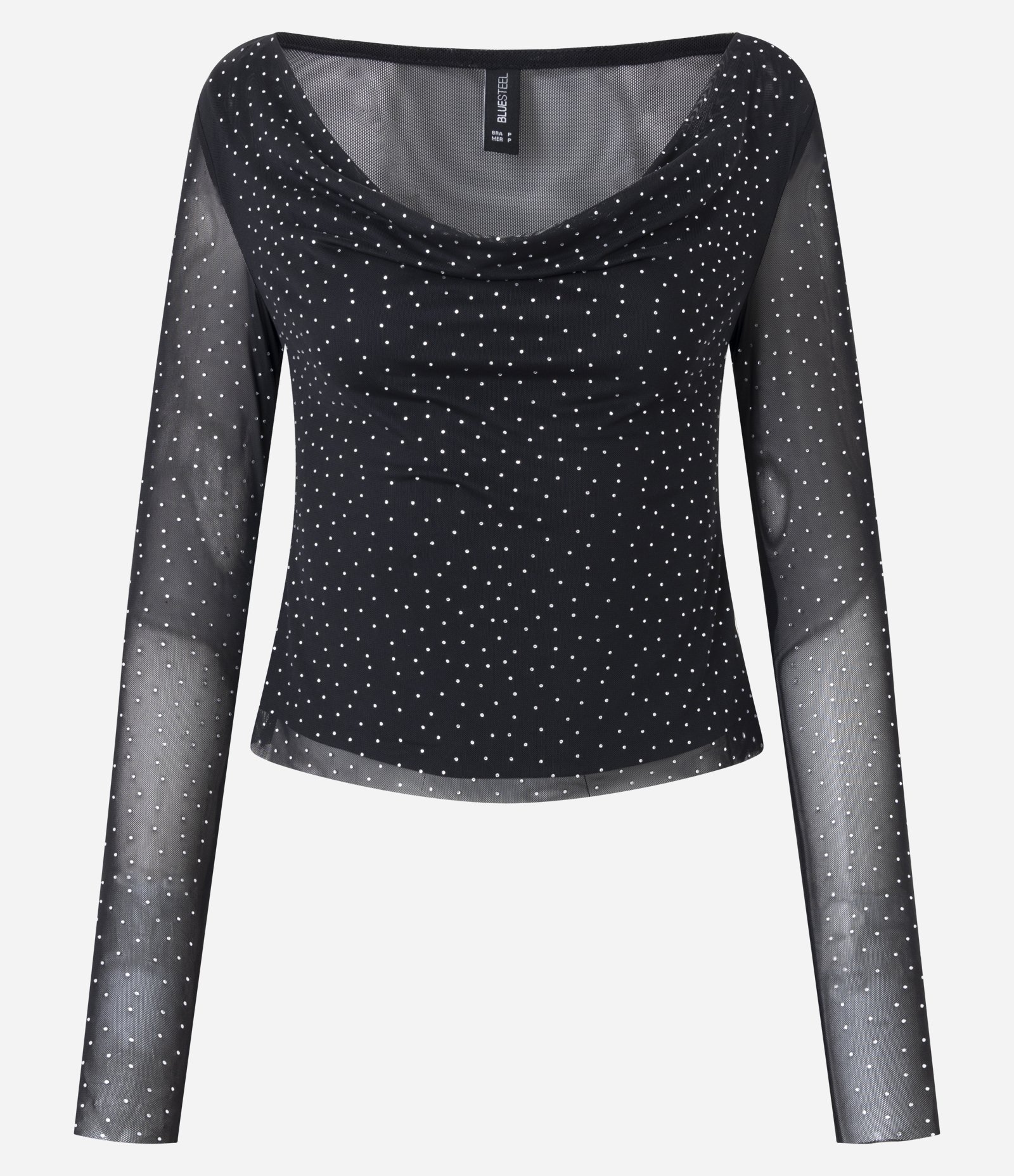 Blusa em Tule com Decote Degagê e Brilho Preto 5