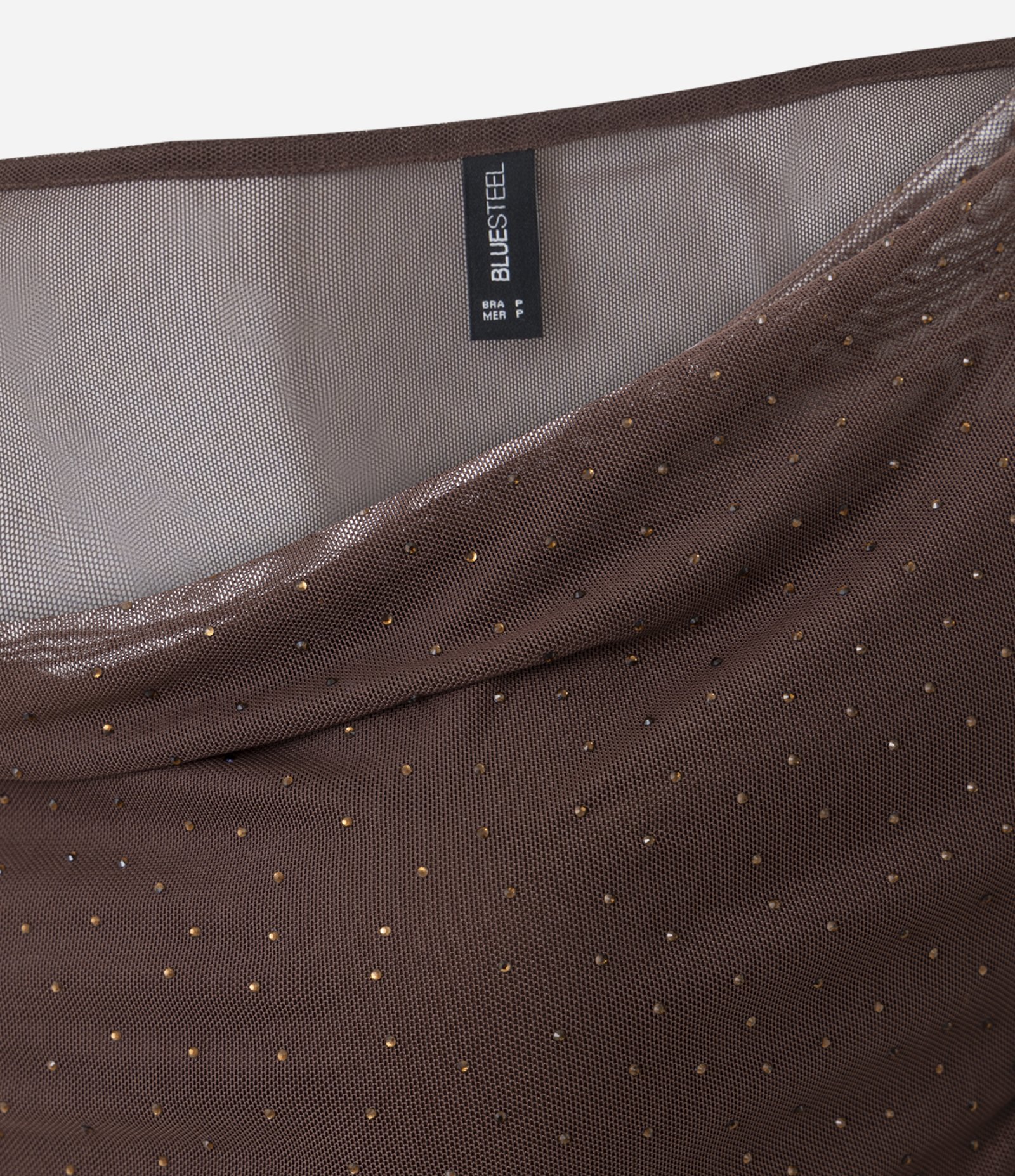 Blusa em Tule com Decote Degagê e Brilho Marrom 2