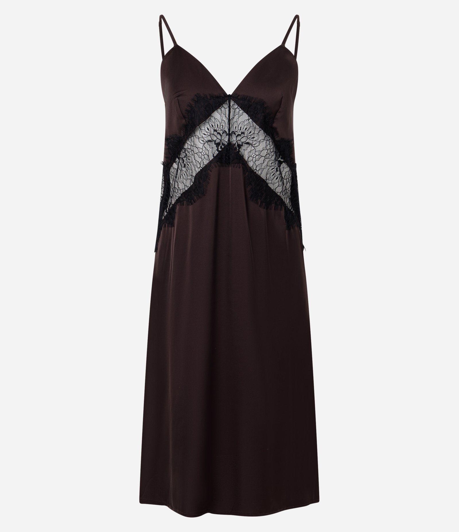 Camisola Acetinada com Renda Vazada Marrom 4