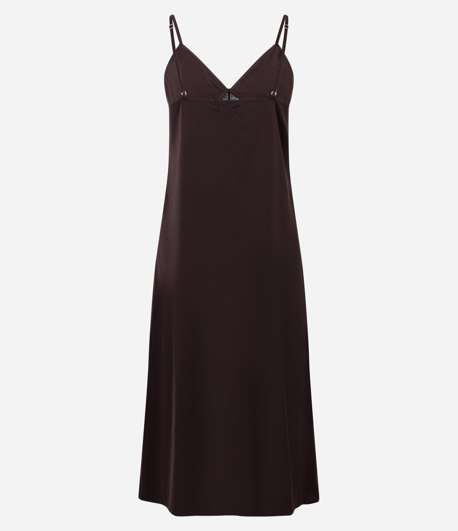 Camisola Acetinada com Renda Vazada Marrom 6