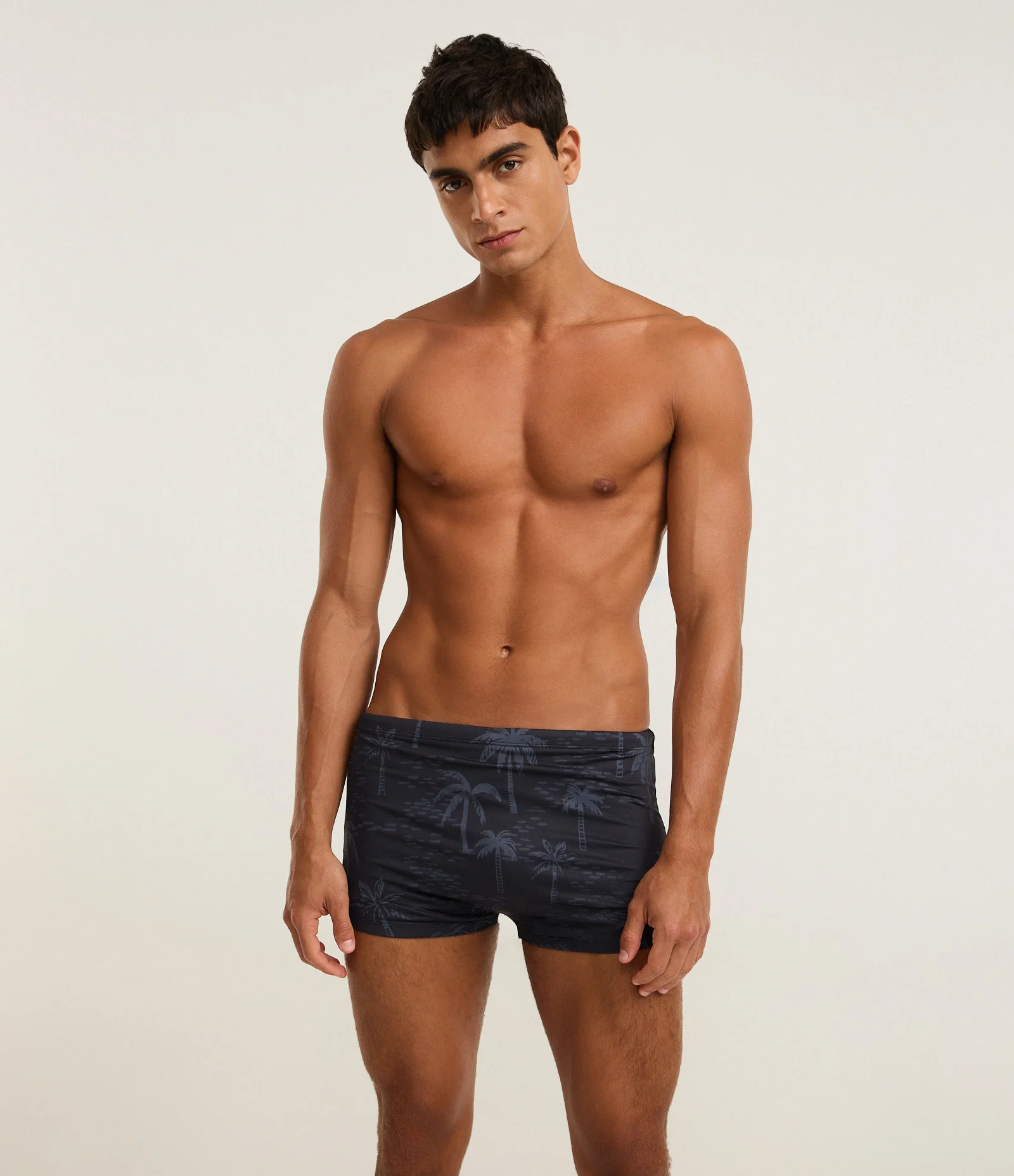 Sunga Boxer em Microfibra com Estampa Coqueiro Sublimada Preto 1