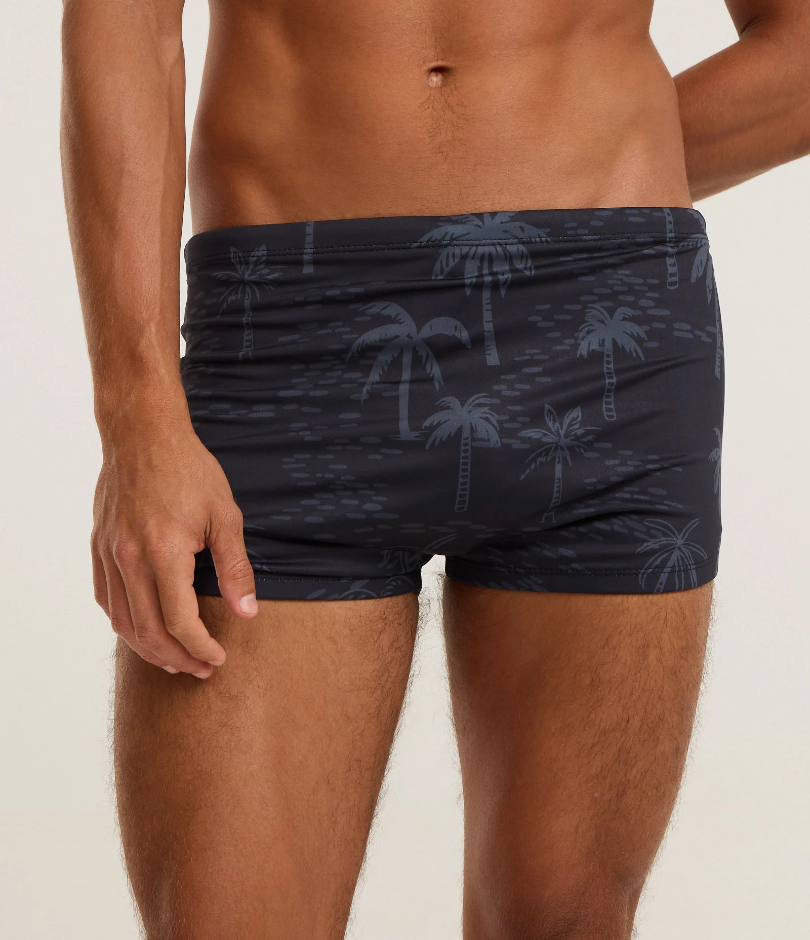 Sunga Boxer em Microfibra com Estampa Coqueiro Sublimada Preto 2