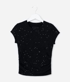 Blusa Infantil com Franzido Lateral e Brilhos - Tam 5 a 14 Anos