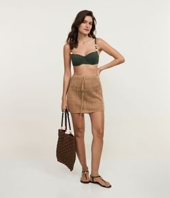 Saia Curta em Efeito Crochê com Amarração na Cintura