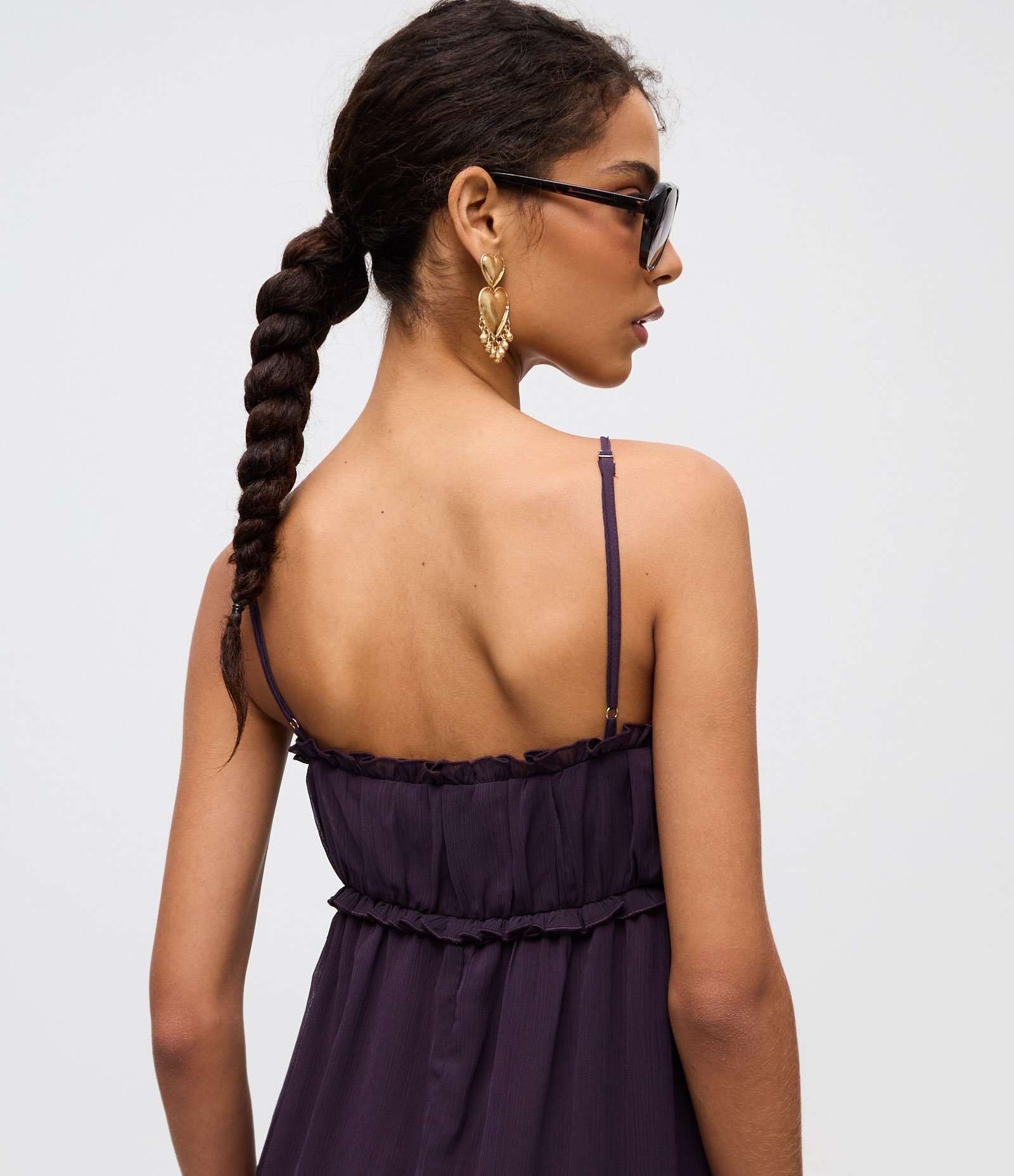Vestido Midi Assimétrico em Chiffon com Babados Roxo 6